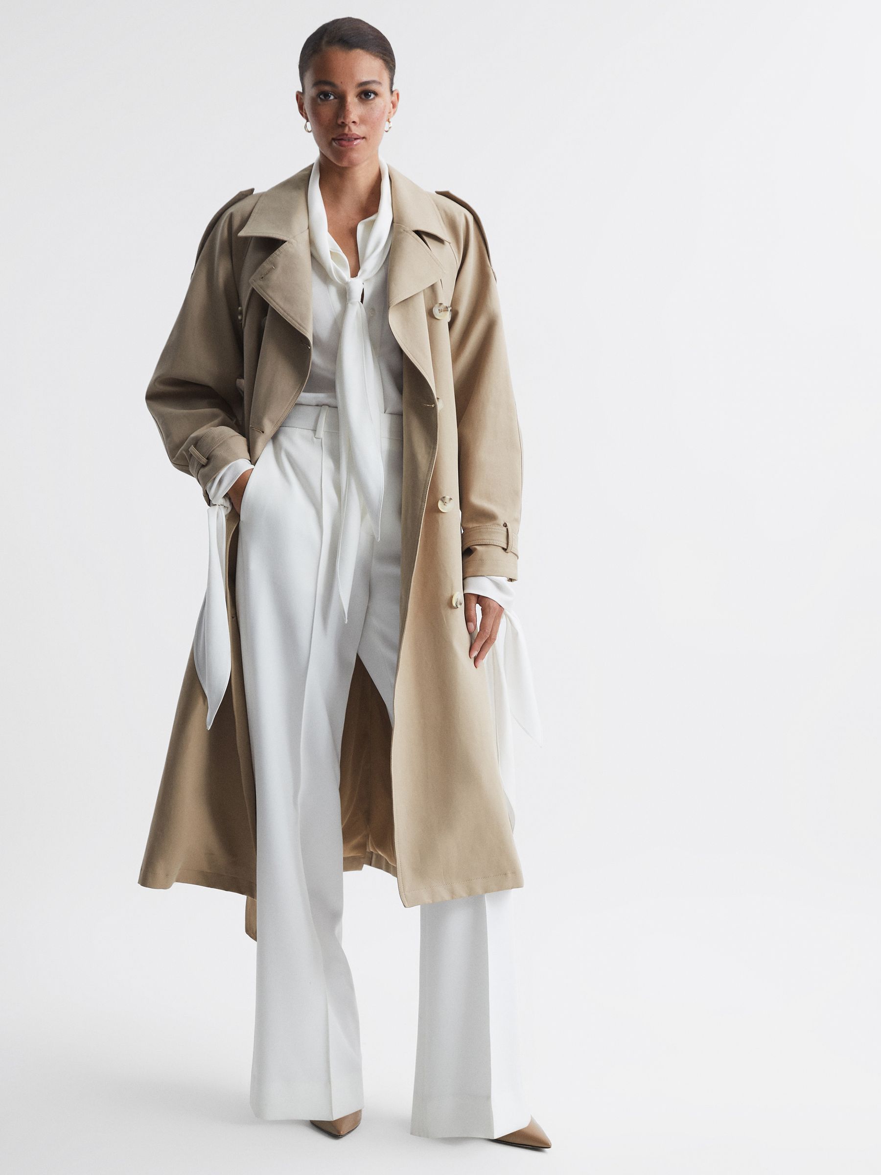 Meotine Mid Length Trench Coat in Beige - Image 3 of 7