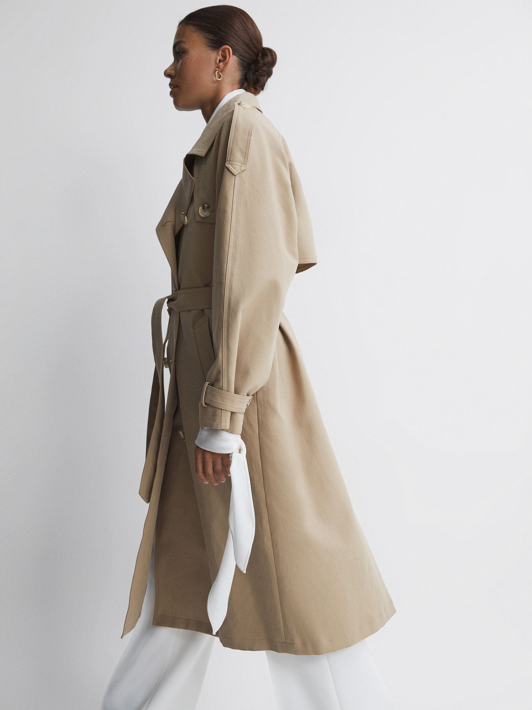 Meotine Mid Length Trench Coat in Beige - Image 4 of 7