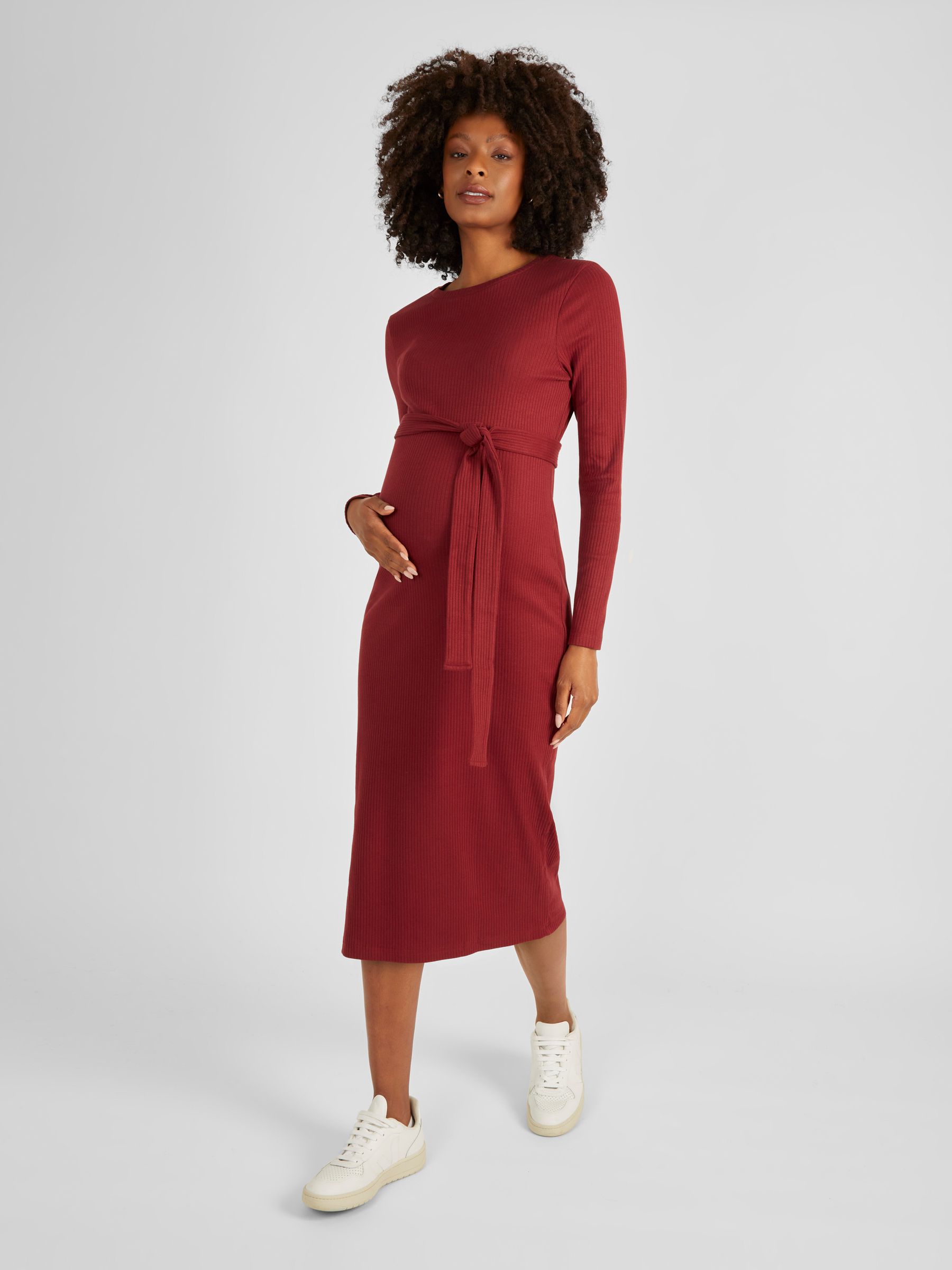 Rust Red Ribbed Jersey Maternity Dress - Image 2 of 7
