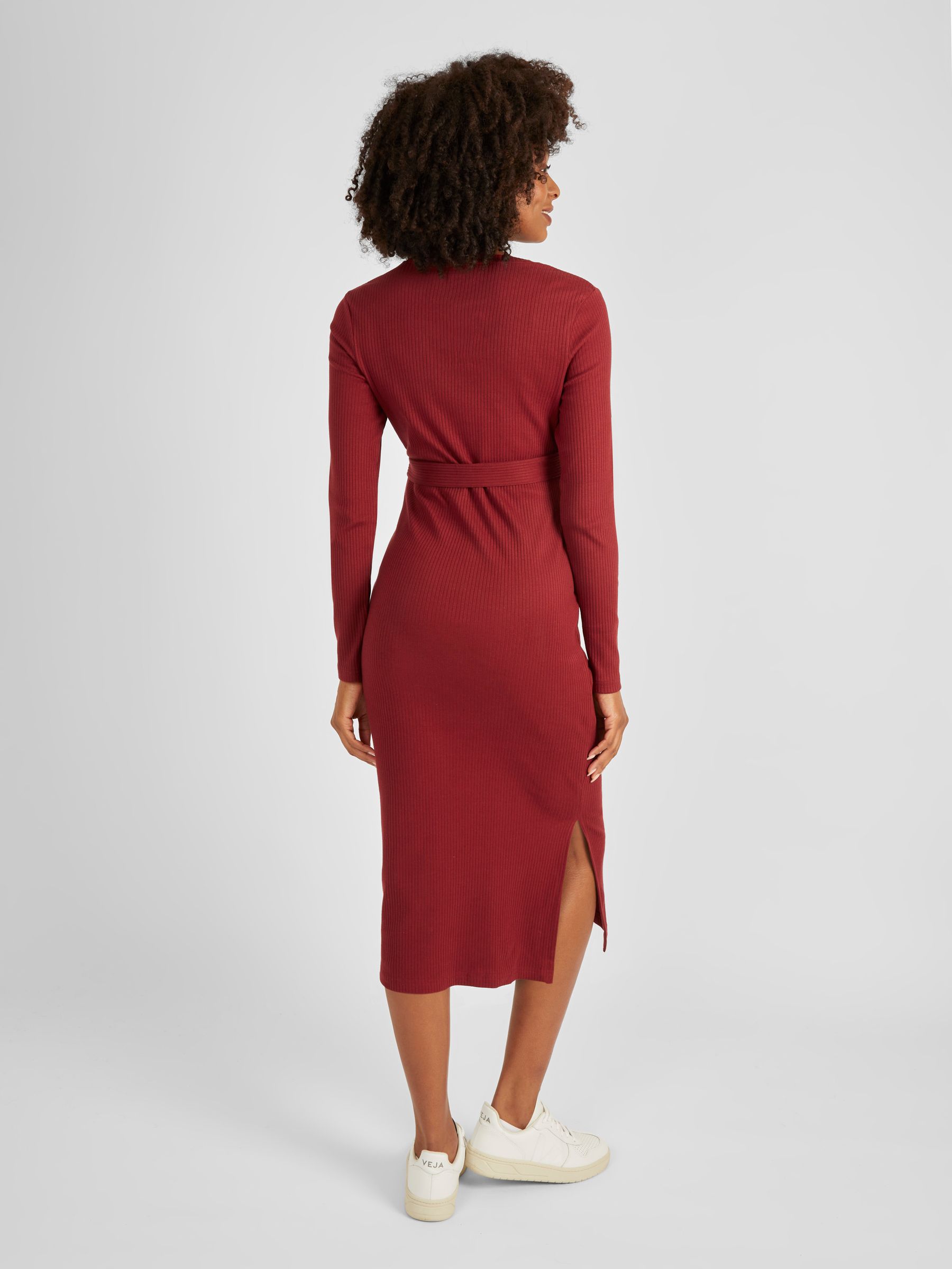 Rust Red Ribbed Jersey Maternity Dress - Image 3 of 7