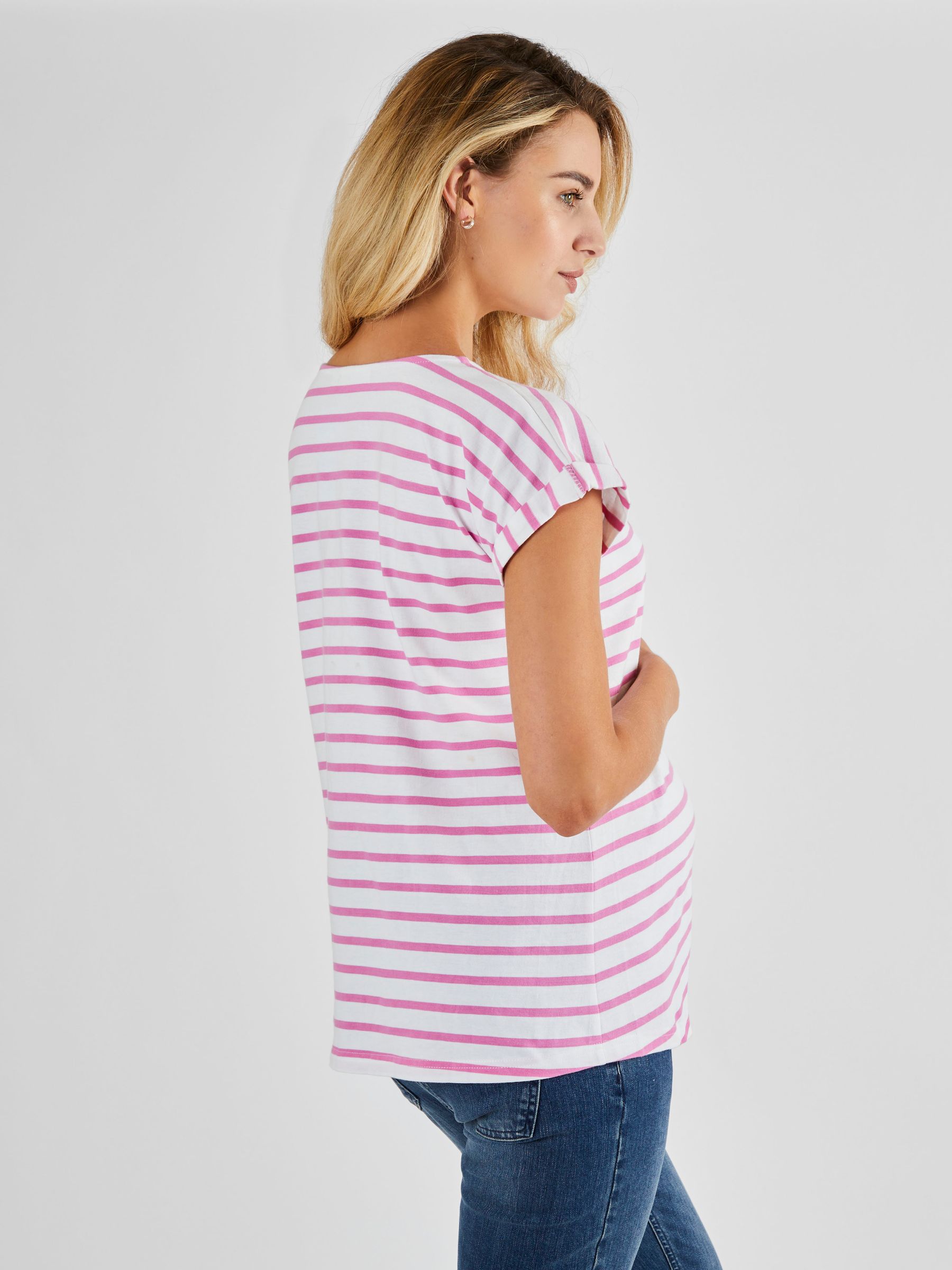White Pink Stripe Boyfriend Cotton Maternity T-Shirt - Image 2 of 5