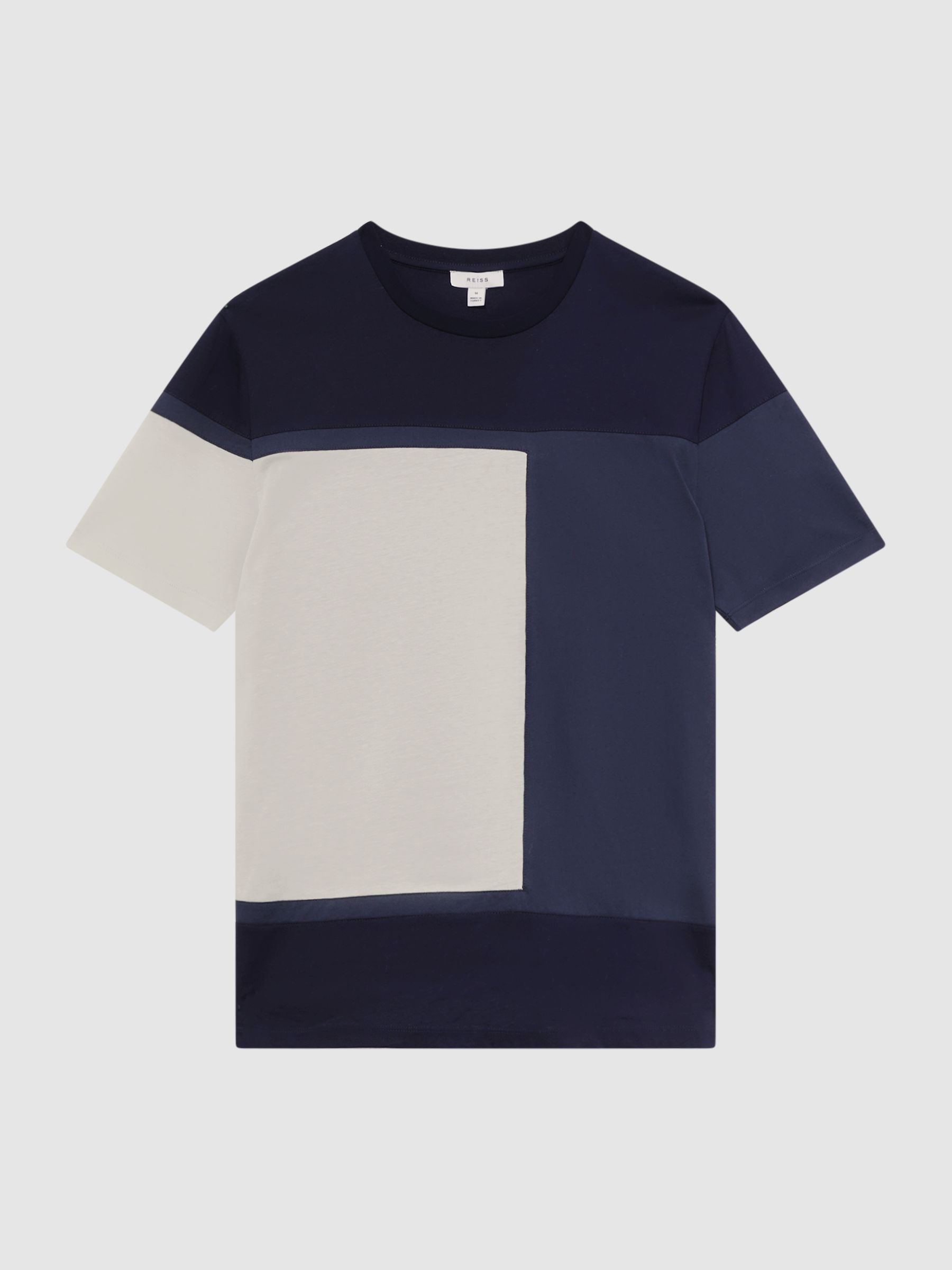 Mercerised Cotton Colourblock T-Shirt in Navy Multi - Image 2 of 4 Mercerised Cotton Colourblock T-Shirt in Navy Multi - Image 2 of 4
