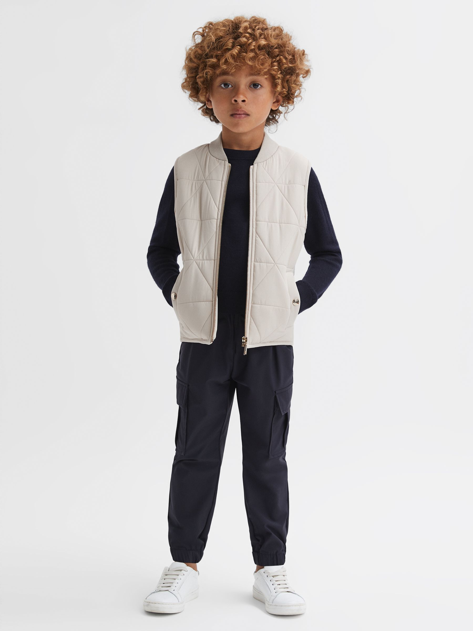 9-14 yrs Hybrid Knitted-Quilted Gilet in Stone - Image 1 of 5