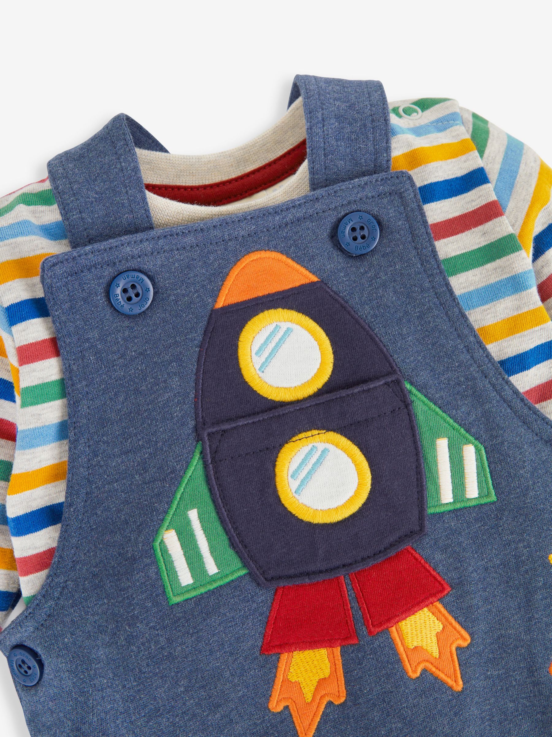 Indigo Blue Rocket Boys' Bear Appliqué Dungarees & Stripe Top Set - Image 5 of 8