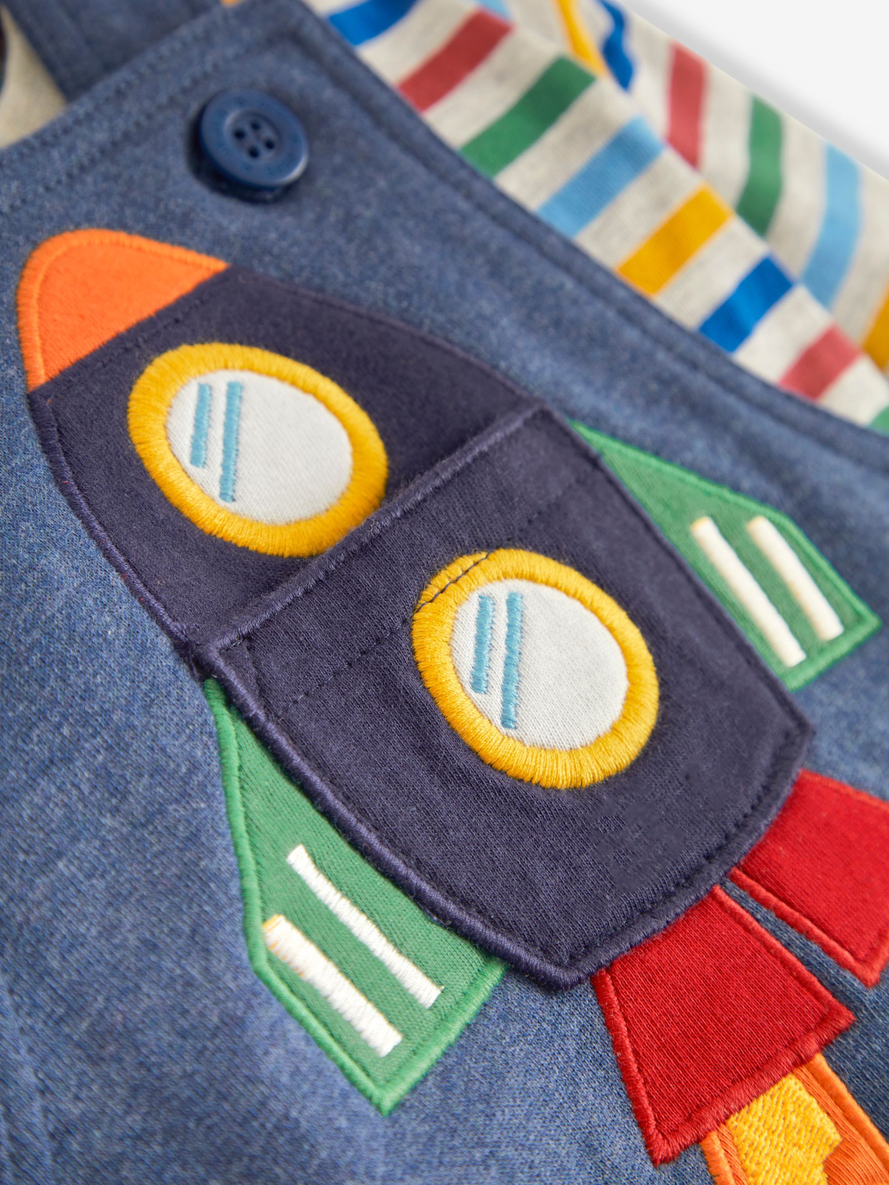 Indigo Blue Rocket Boys' Bear Appliqué Dungarees & Stripe Top Set - Image 7 of 8