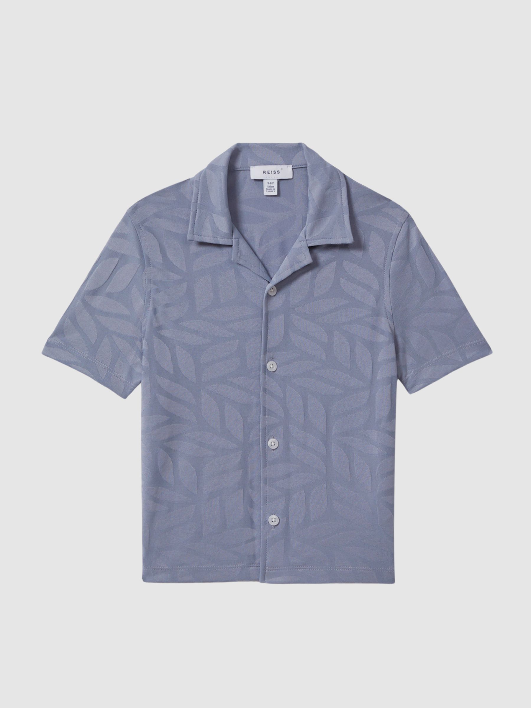 Senior Printed Cuban Collar Button Through T-Shirt in Blue - Image 2 of 6