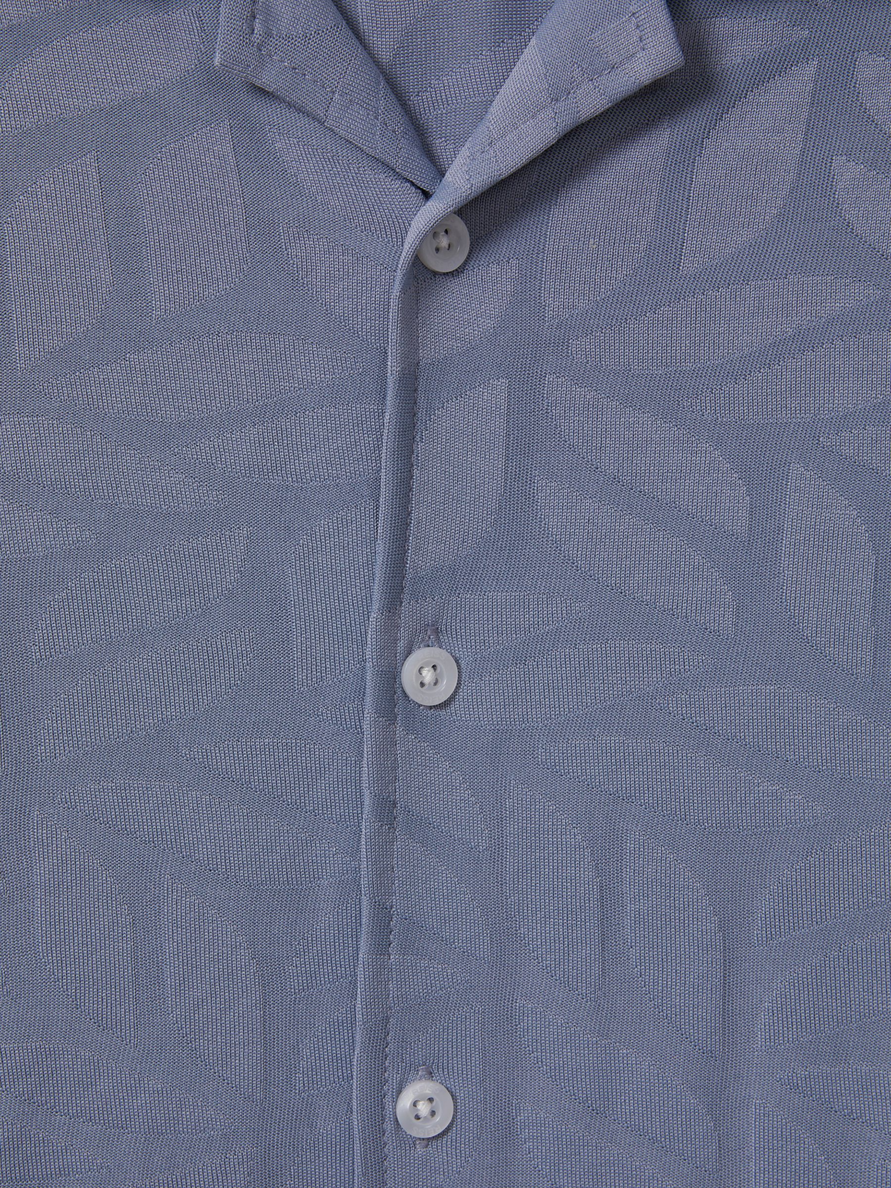 Senior Printed Cuban Collar Button Through T-Shirt in Blue - Image 6 of 6