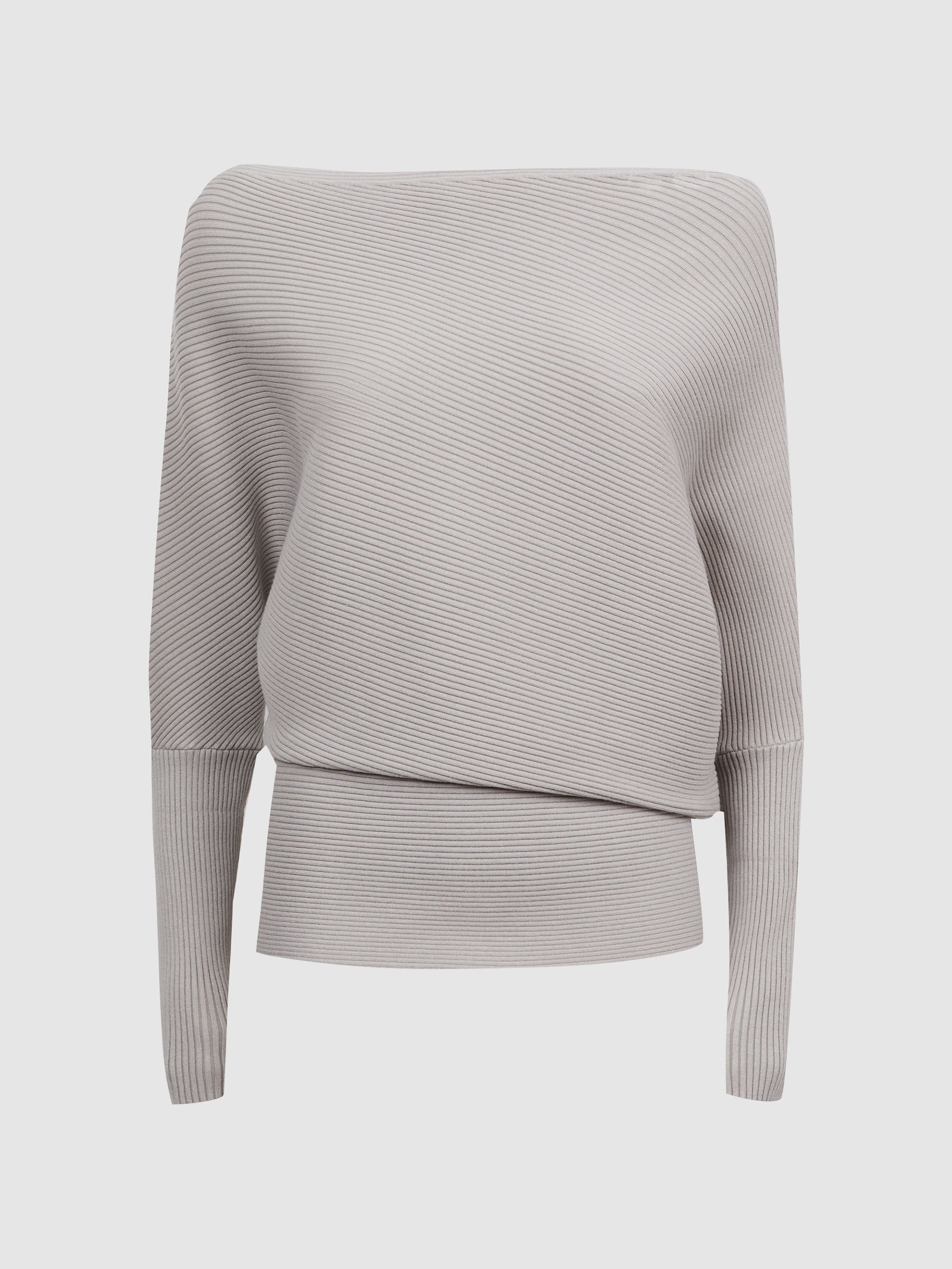 Reiss Asymmetric Drape Knitted Top in Grey | REISS Reiss Asymmetric Drape Knitted Top in Grey | REISS