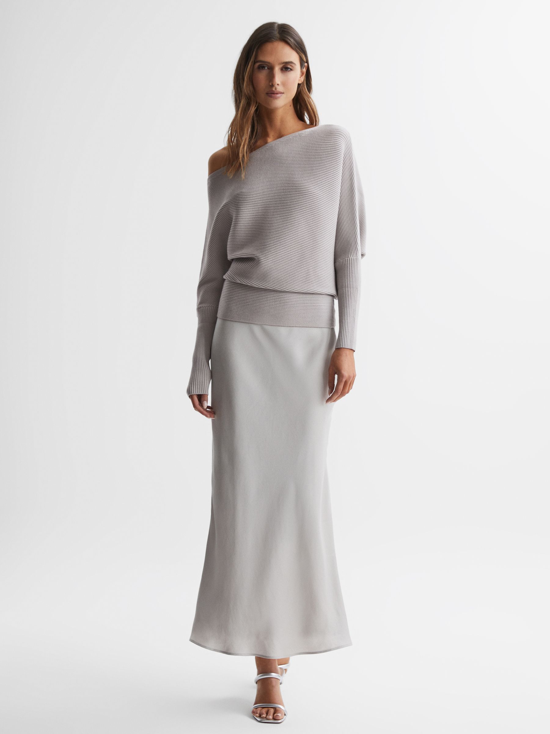 Reiss Asymmetric Drape Knitted Top in Grey | REISS
