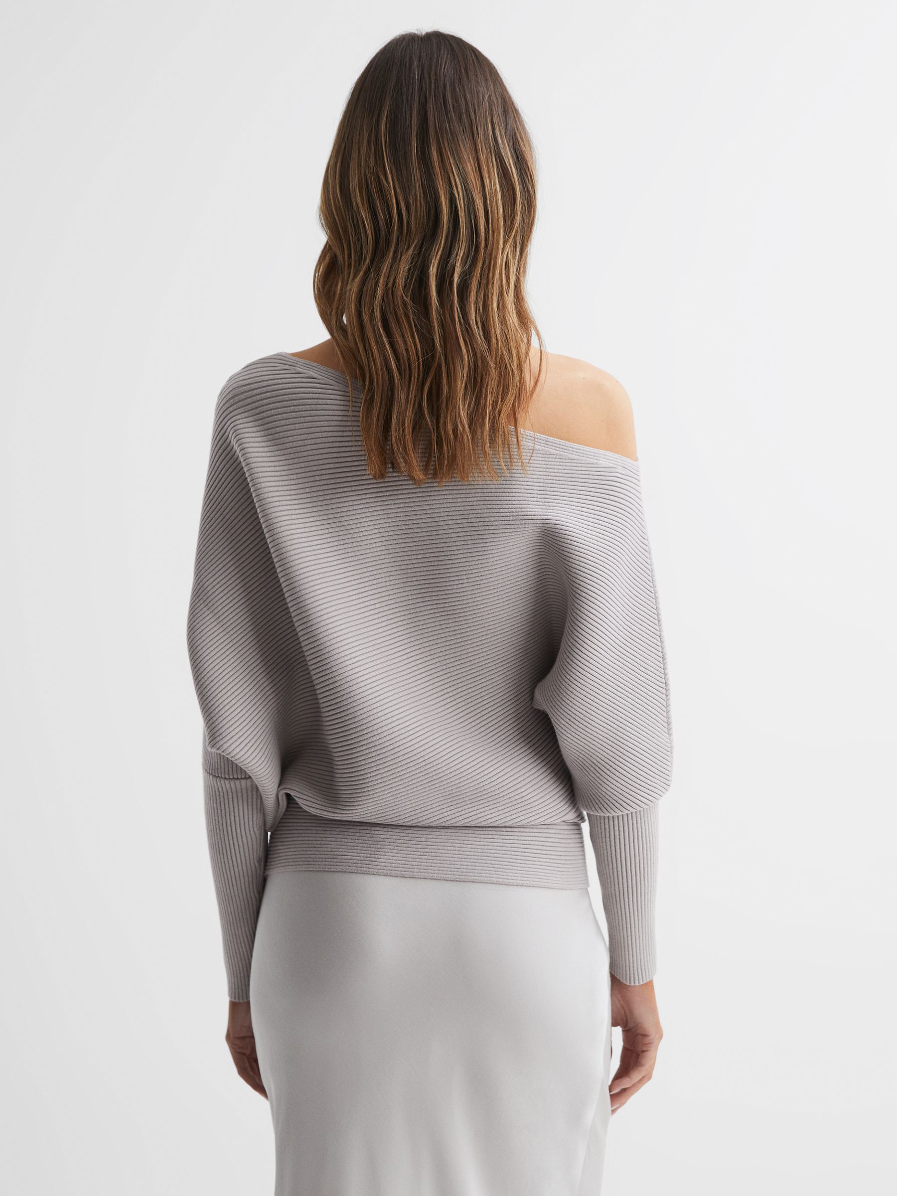 Reiss Asymmetric Drape Knitted Top in Grey | REISS Reiss Asymmetric Drape Knitted Top in Grey | REISS