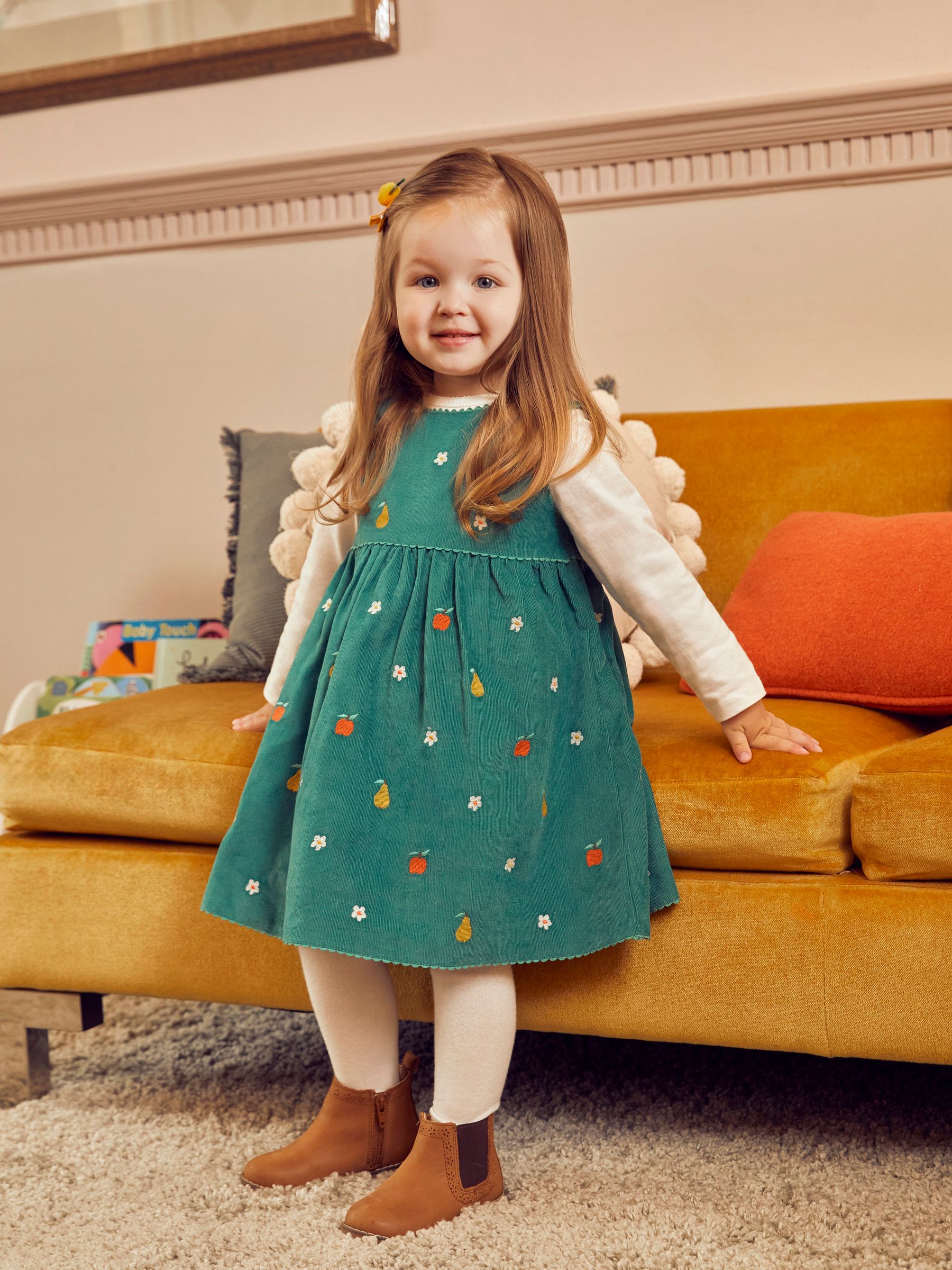Green Girls' Fruit & Flower Embroidered Cord Dress - Image 5 of 6