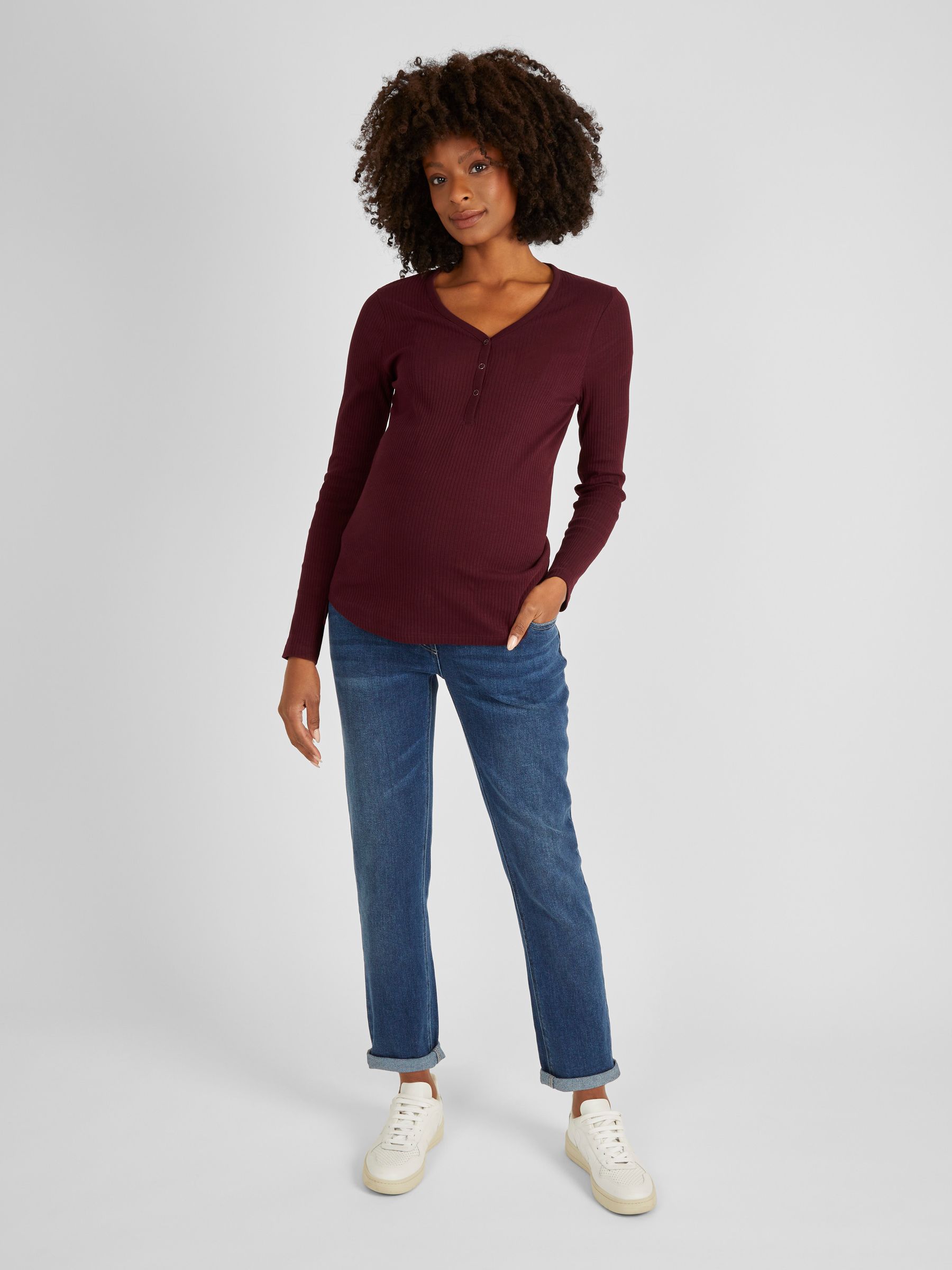 Wine Red Popper Front Maternity Top - Image 3 of 5