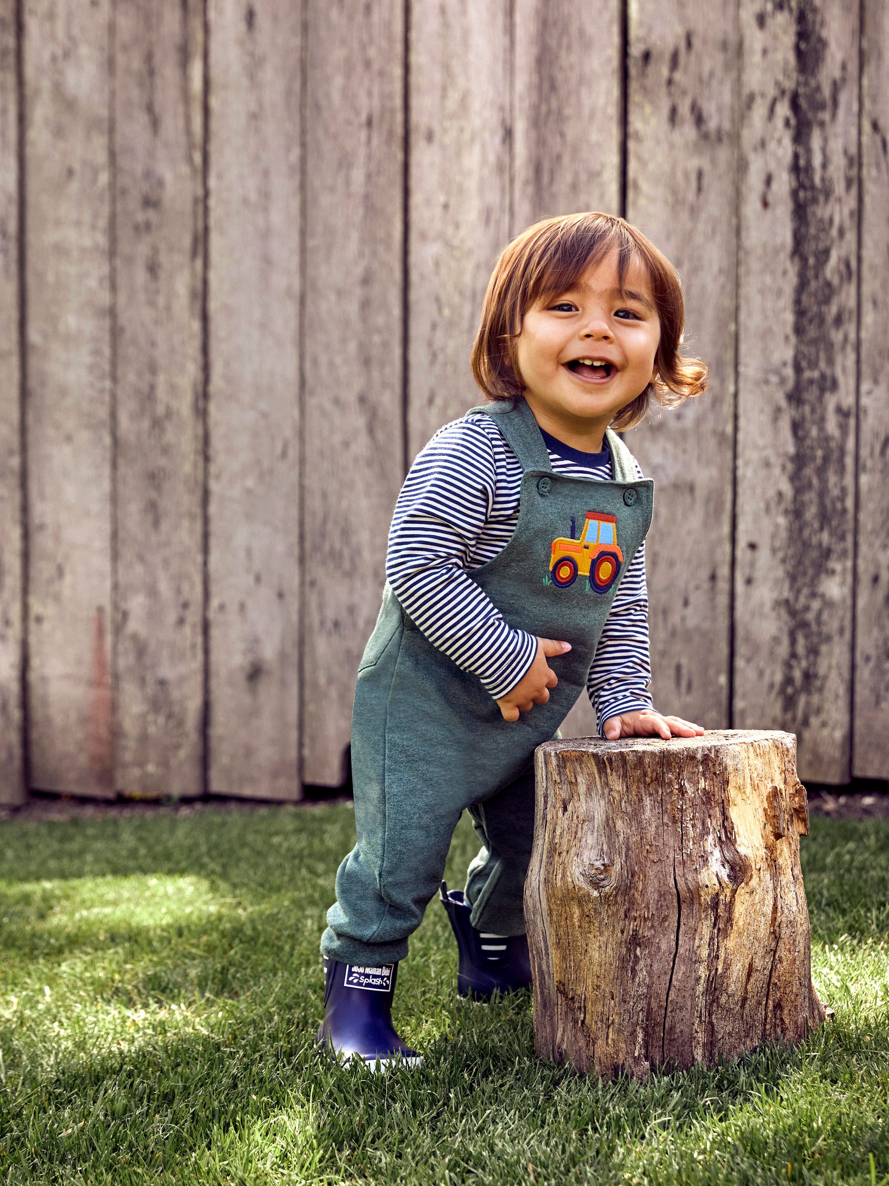 Marl Green Tractor Boys' Bear Appliqué Dungarees & Stripe Top Set - Image 1 of 9