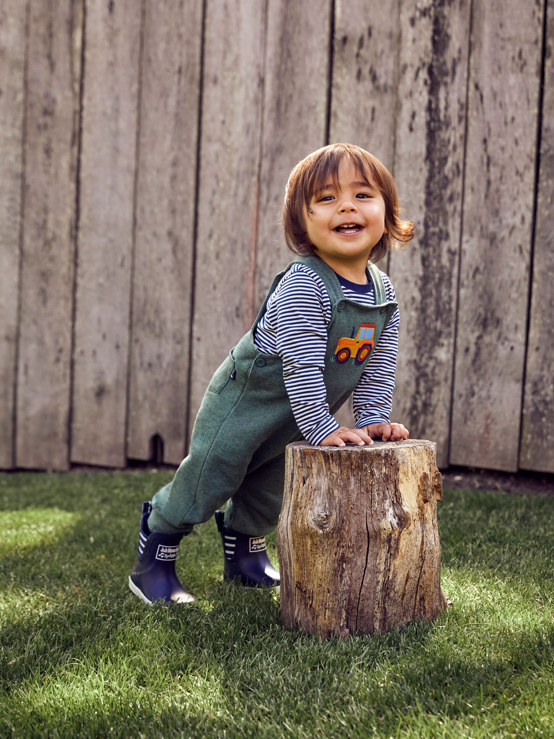 Marl Green Tractor Boys' Bear Appliqué Dungarees & Stripe Top Set - Image 2 of 9