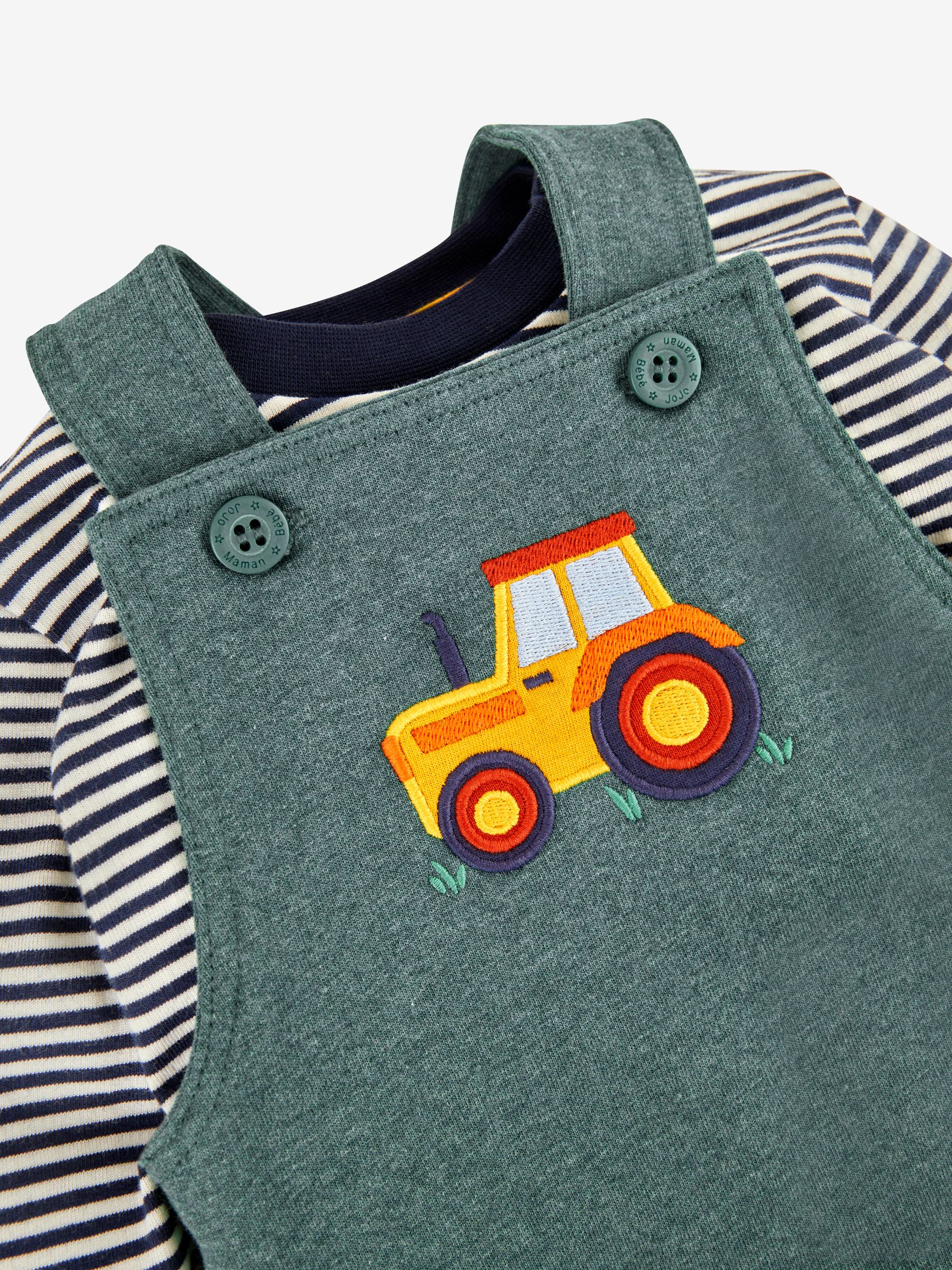 Marl Green Tractor Boys' Bear Appliqué Dungarees & Stripe Top Set - Image 8 of 9