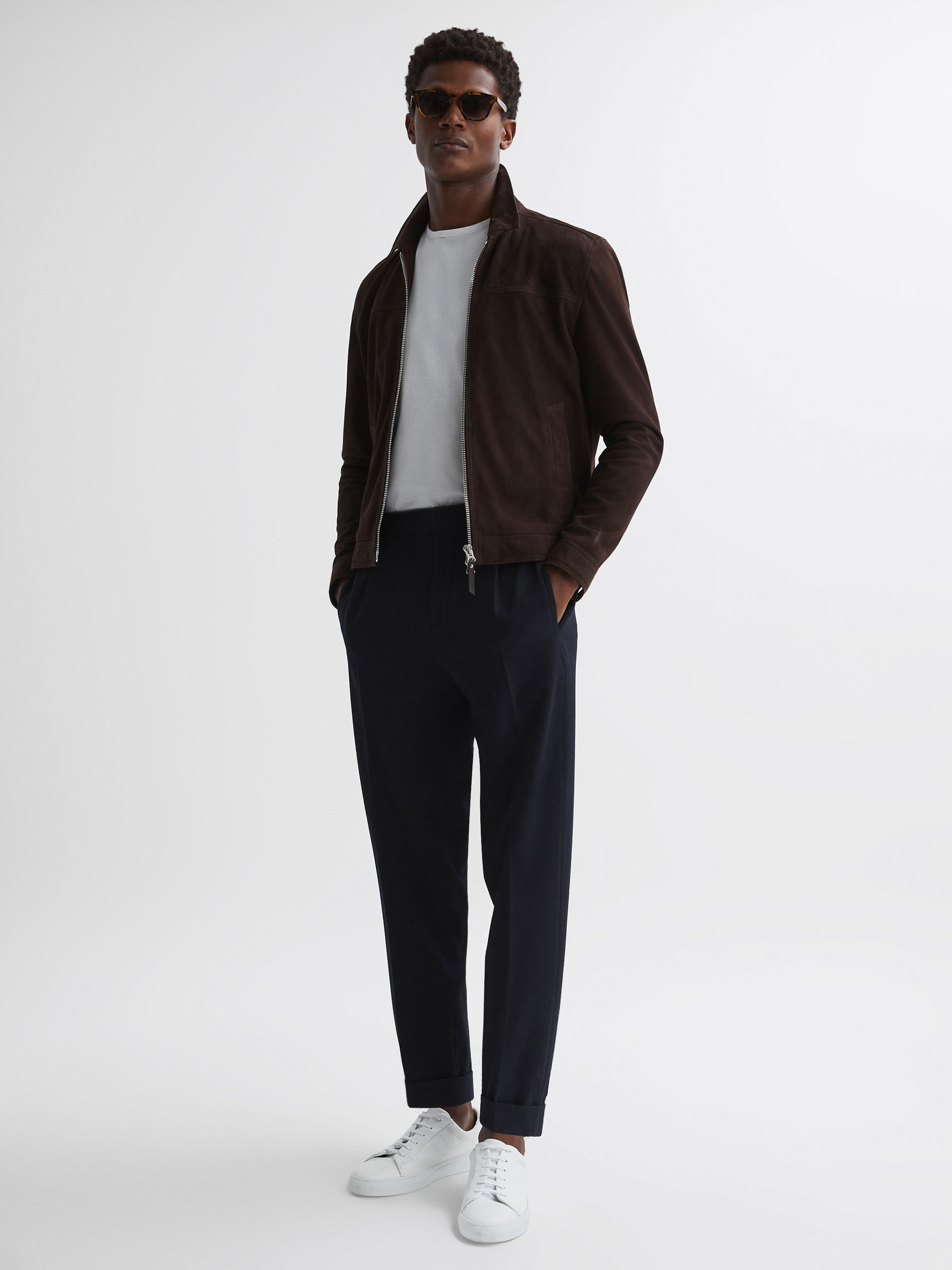 Seersucker Elasticated Trousers in Navy - Image 4 of 5