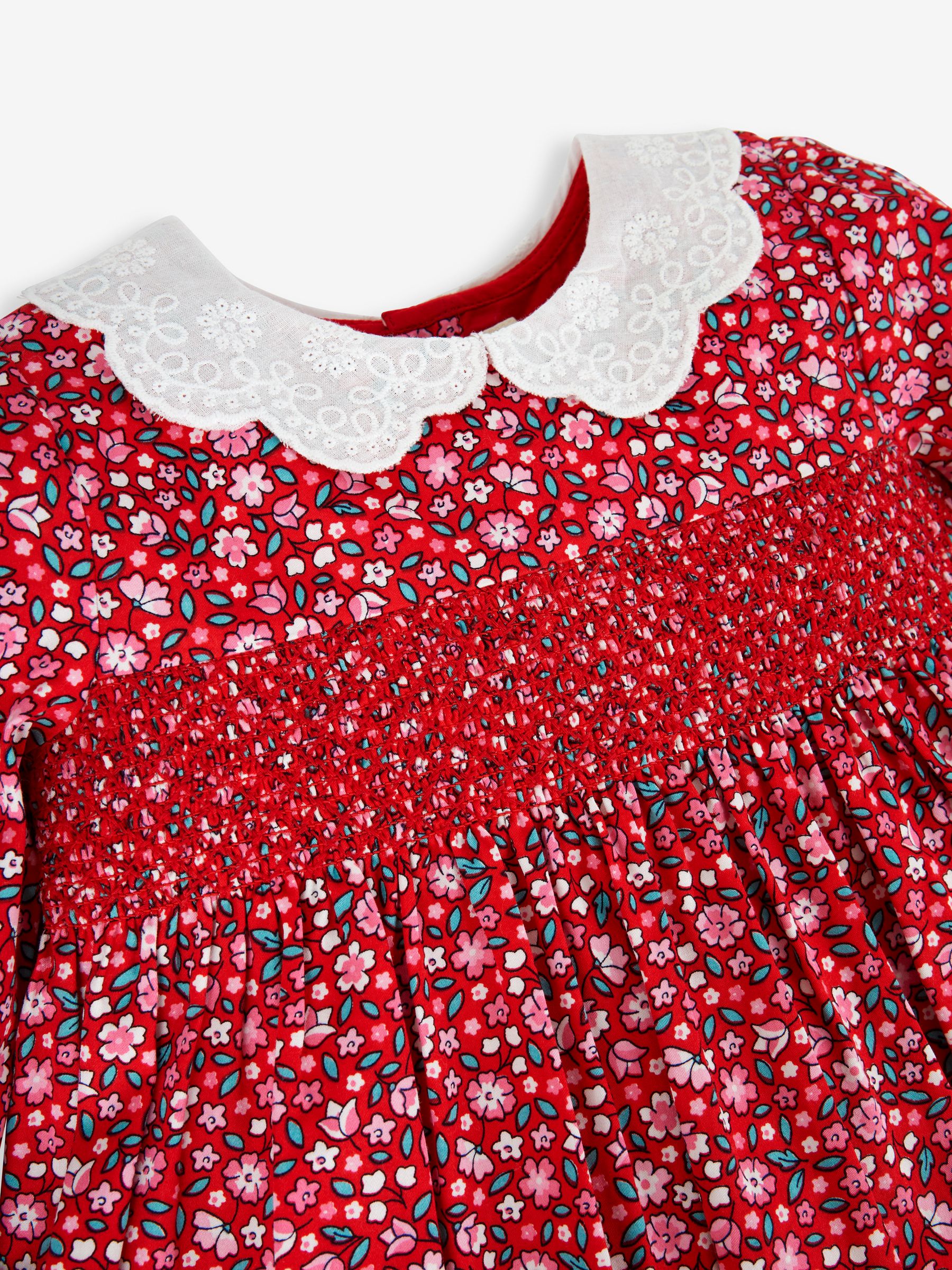Red Girls' Winter Blossom Smocked Party Dress - Image 4 of 6