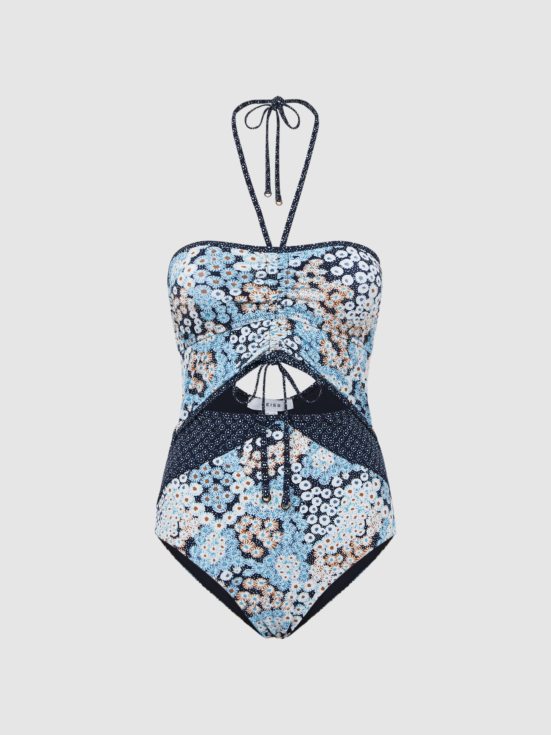Maillot de bain imprimé à découpes, bleu marine - Image 2 of 4