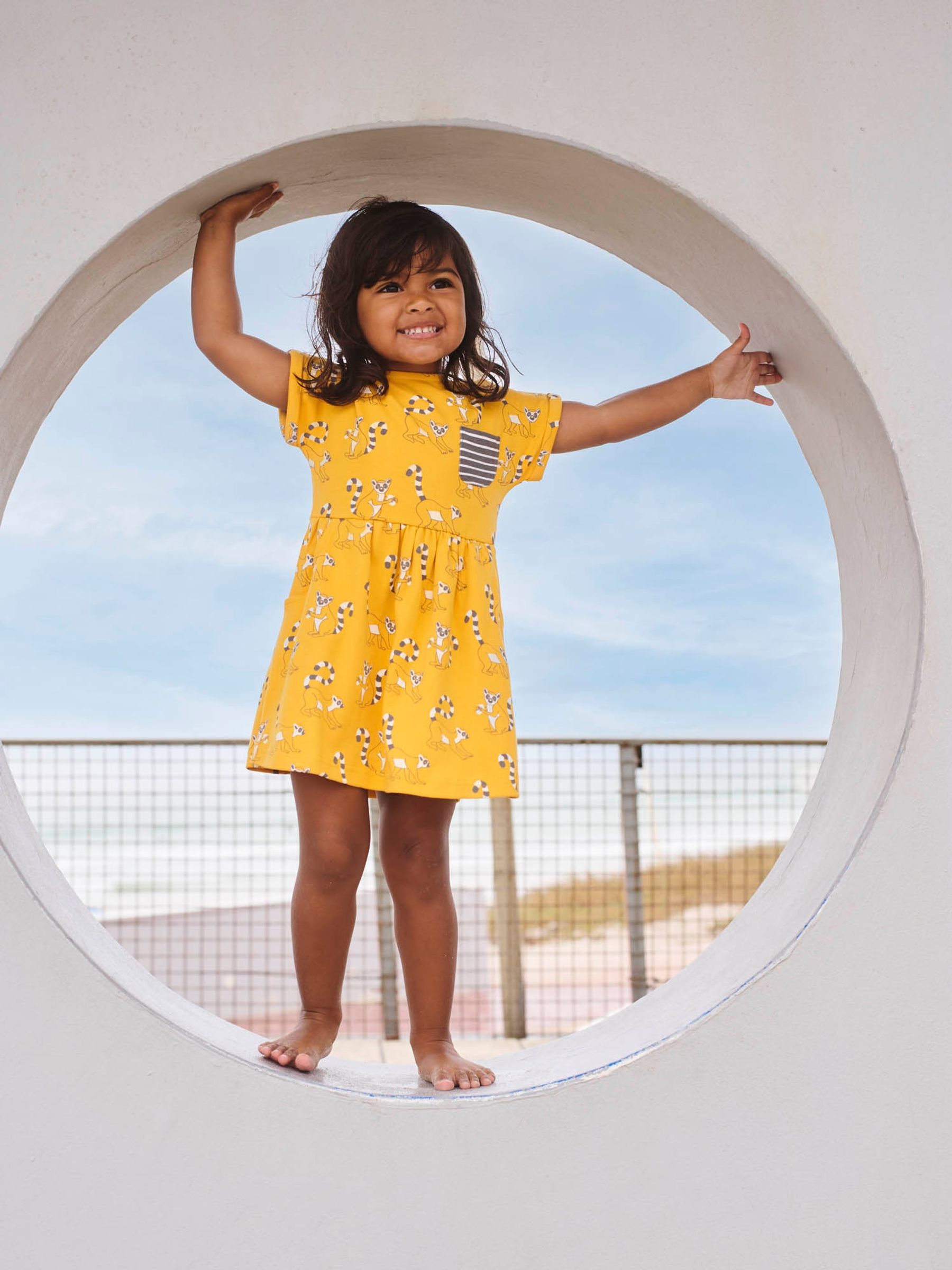 Mustard Girls' Lemur Print Dress with Pockets - Image 2 of 4