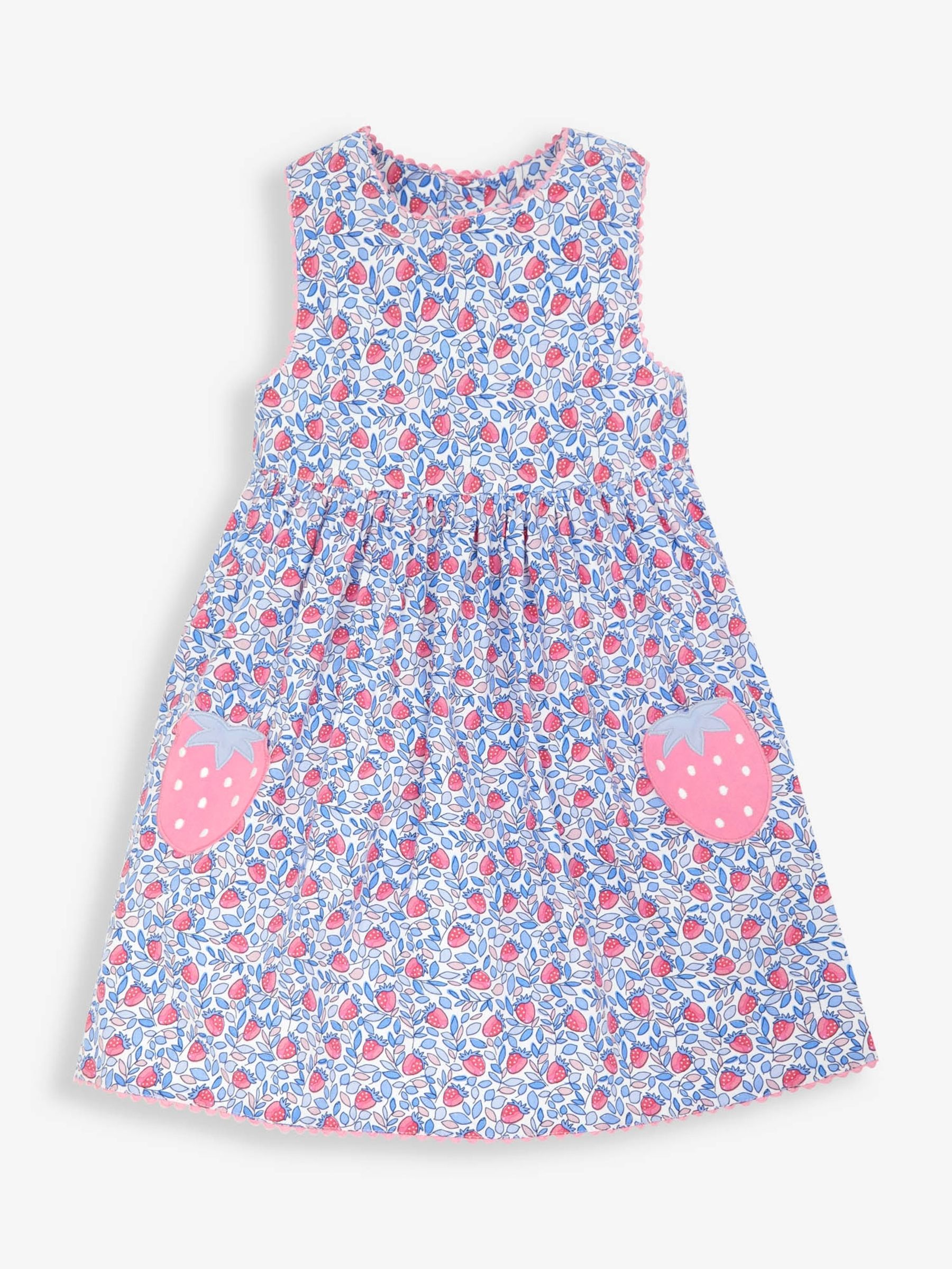 Blue Strawberry Bloom Print & Strawberry Pockets Summer Dress - Image 5 of 7