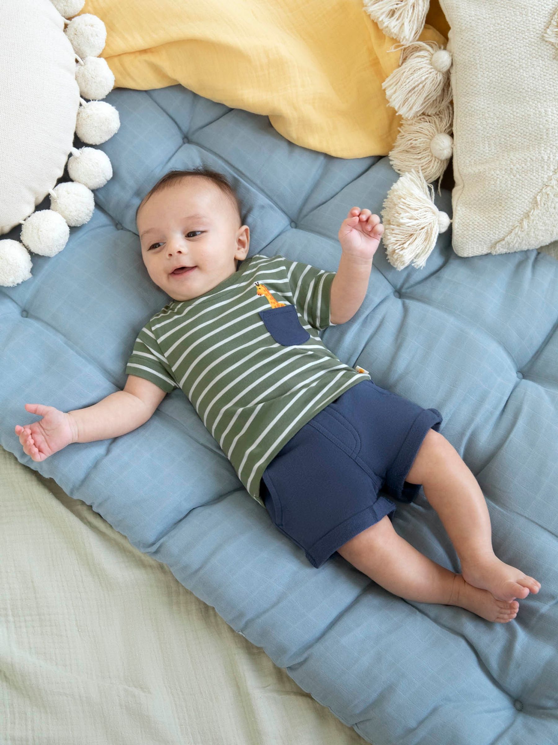 Khaki 2-Piece Khaki Stripe Giraffe Pocket T-Shirt & Shorts Set - Image 1 of 6