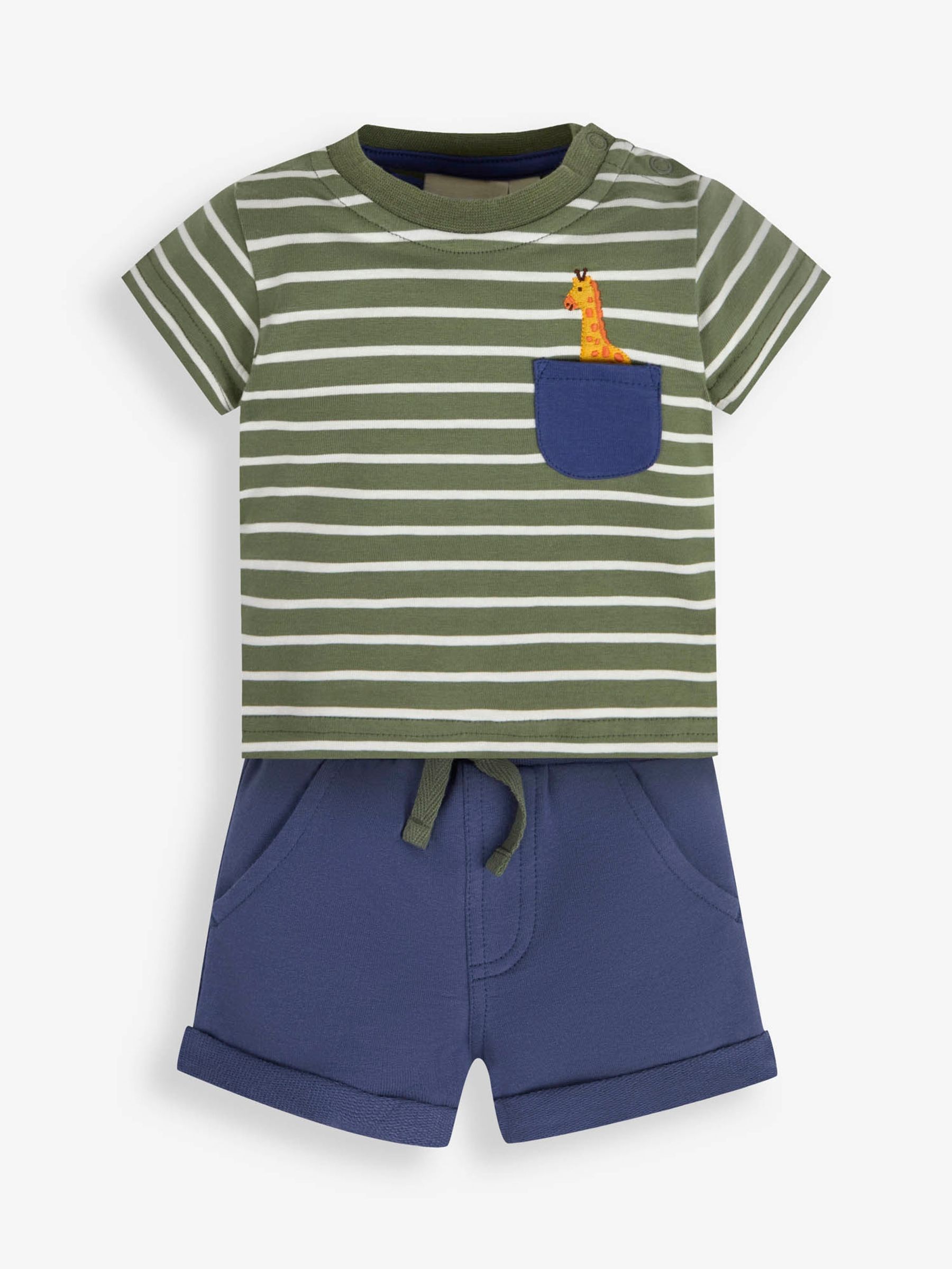 Khaki 2-Piece Khaki Stripe Giraffe Pocket T-Shirt & Shorts Set - Image 2 of 6