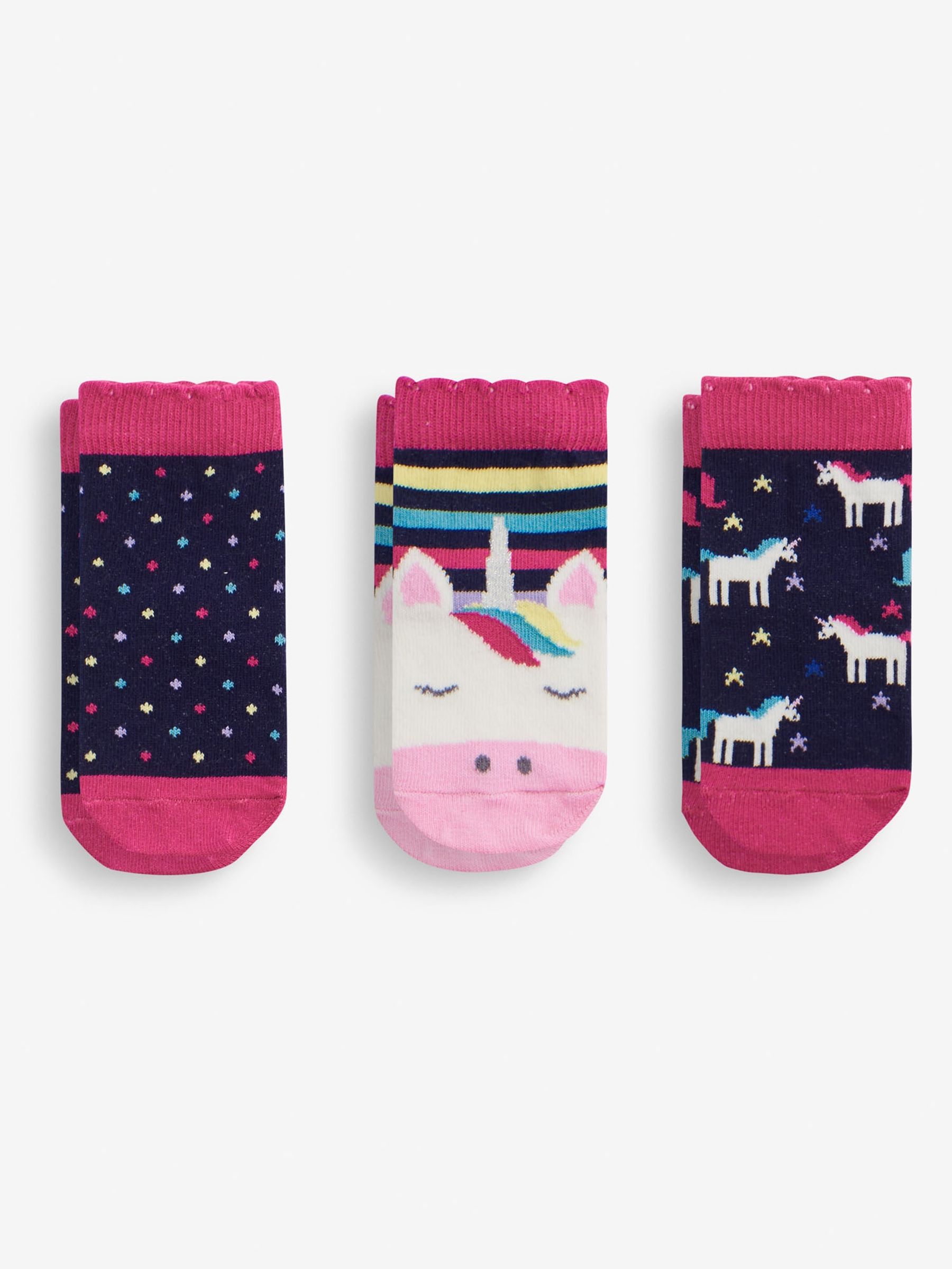 Navy Girls' 3-Pack Navy Unicorn Socks - Image 2 of 2