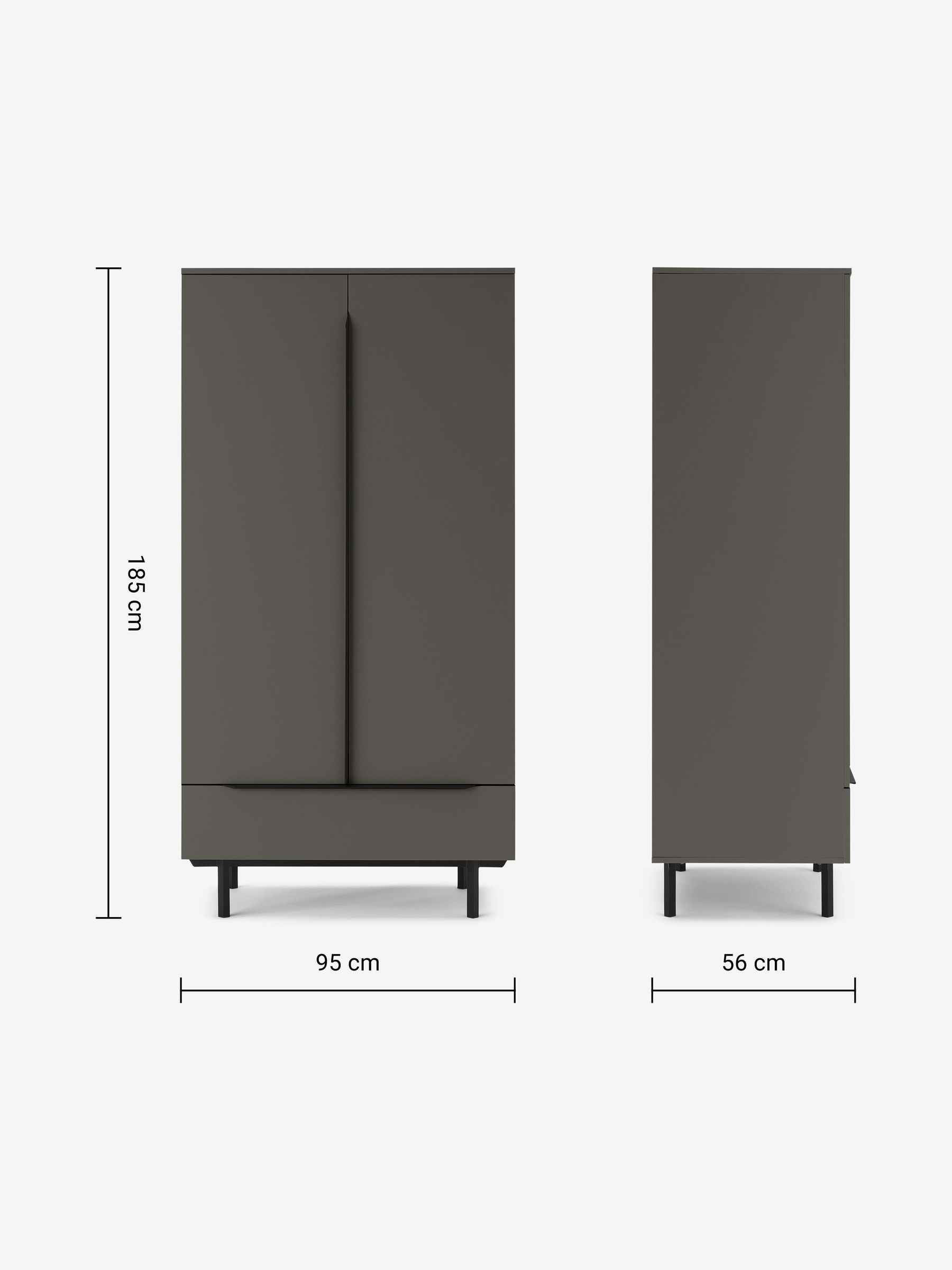 Damien Double, 1 Drawer Wardrobe in Graphite Grey - Image 3 of 3