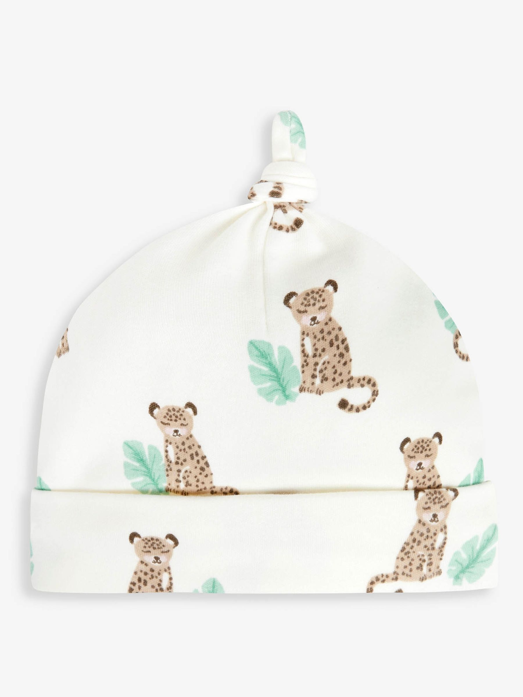 Ecru Leopard Print Cotton Baby Hat - Image 1 of 2