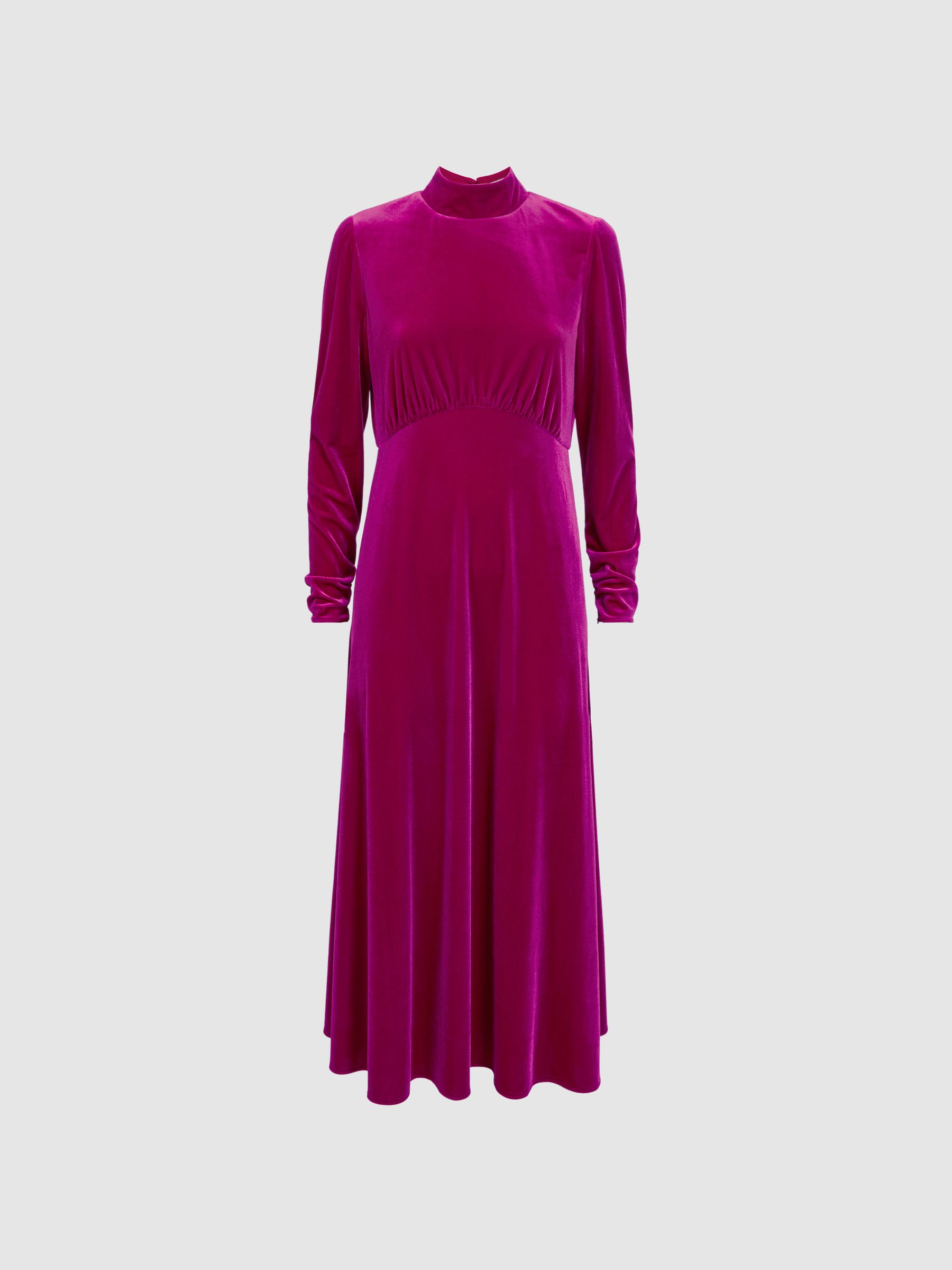 Florere Velvet Midi Dress in Bright Pink - Image 2 of 5