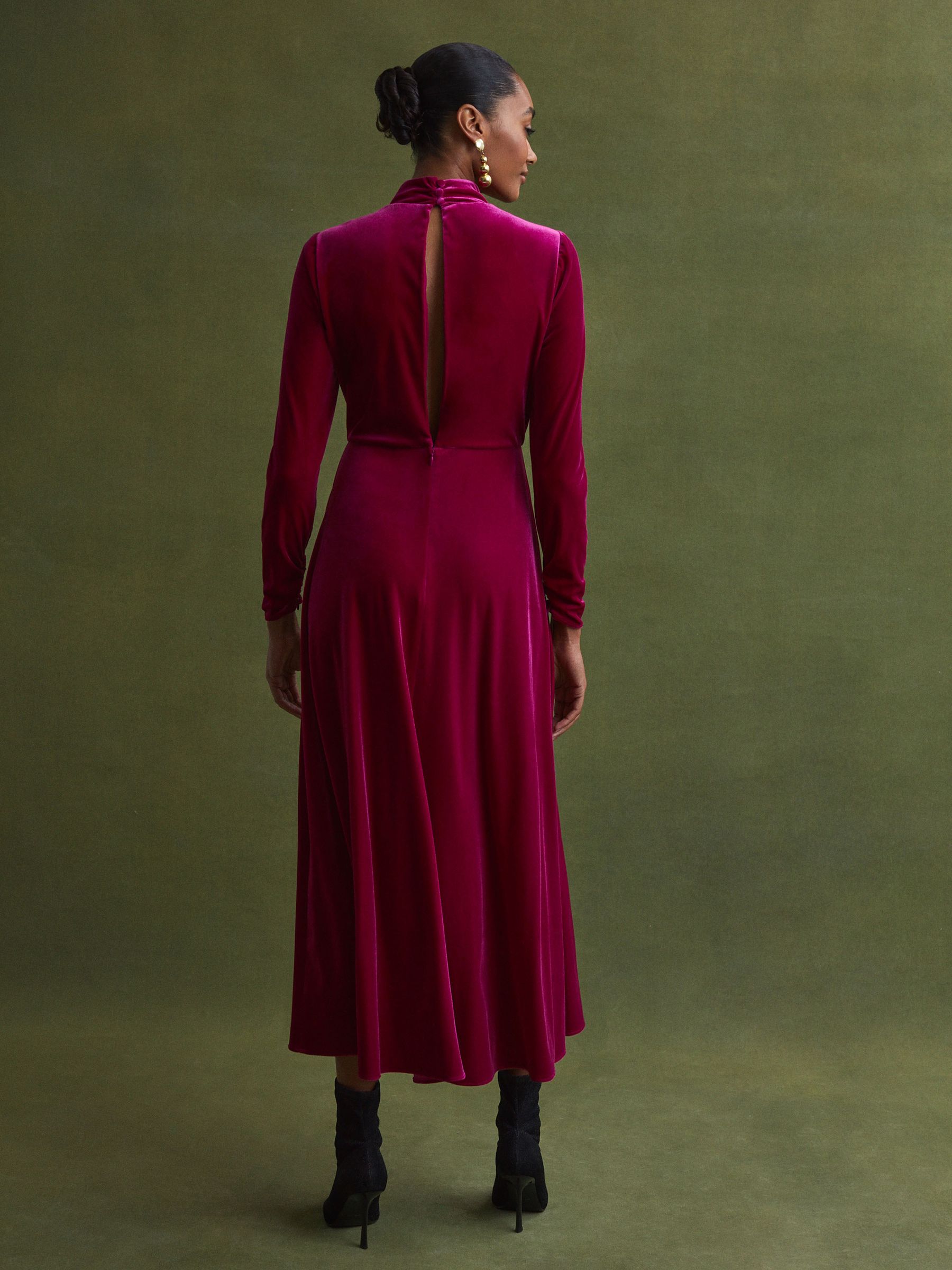 Florere Velvet Midi Dress in Bright Pink - Image 4 of 5