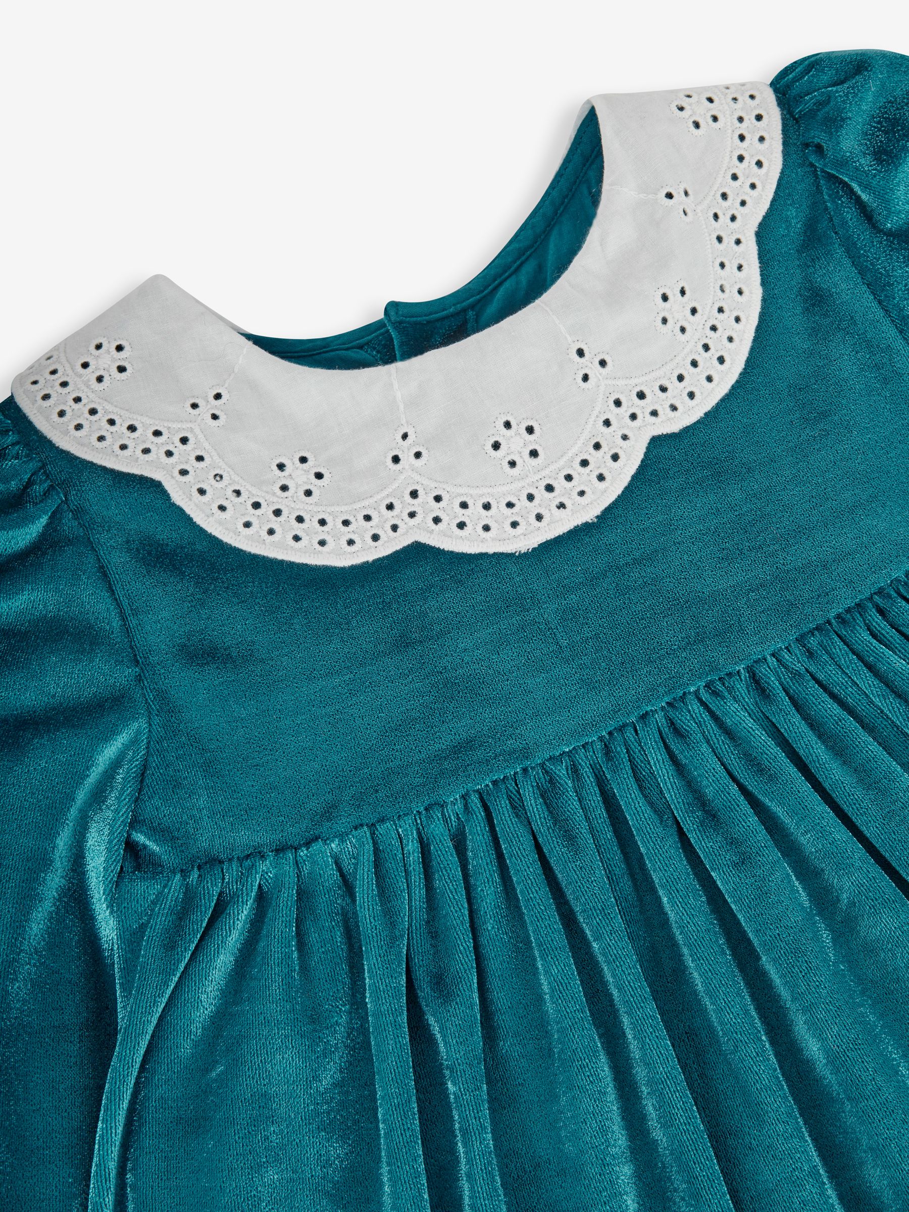 Teal Girls' Velour Party Dress With Scallop Collar - Image 2 of 3