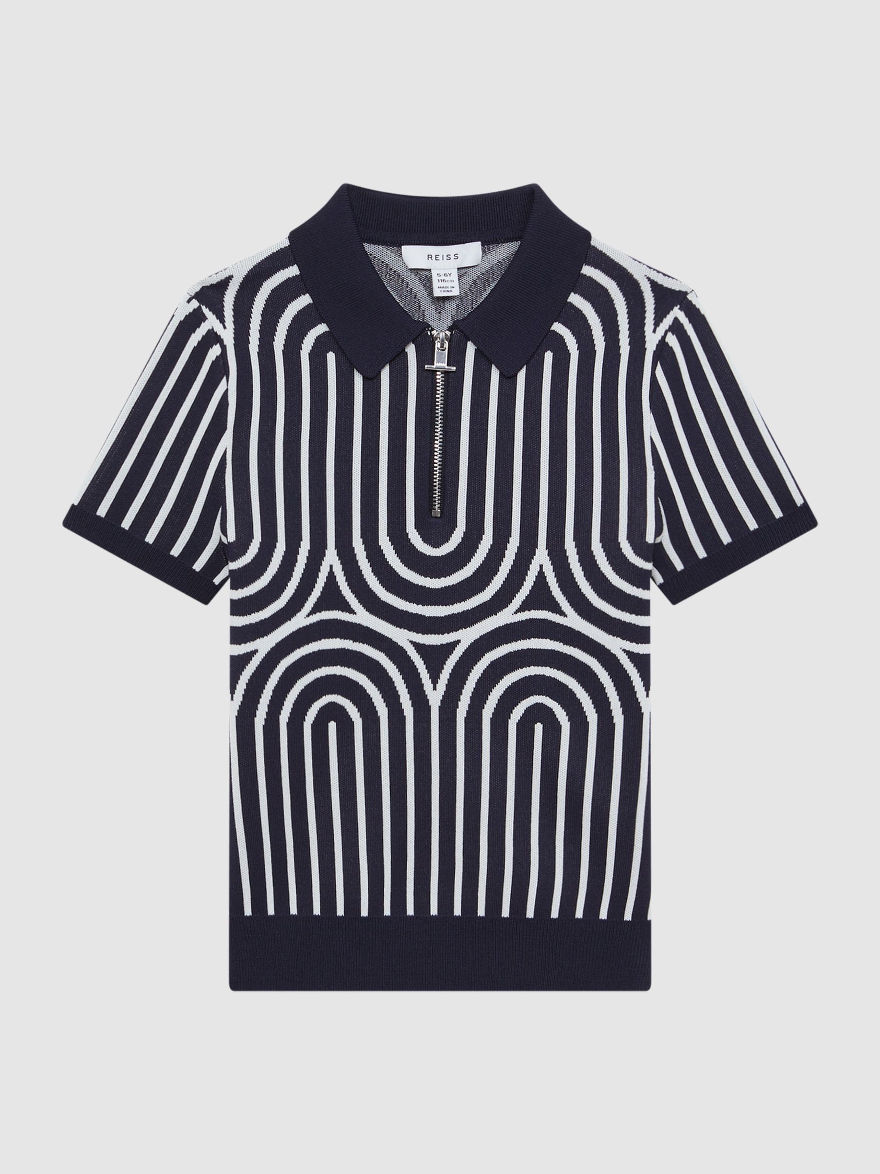 Half-Zip Striped Polo T-Shirt in Navy/White - Image 2 of 6