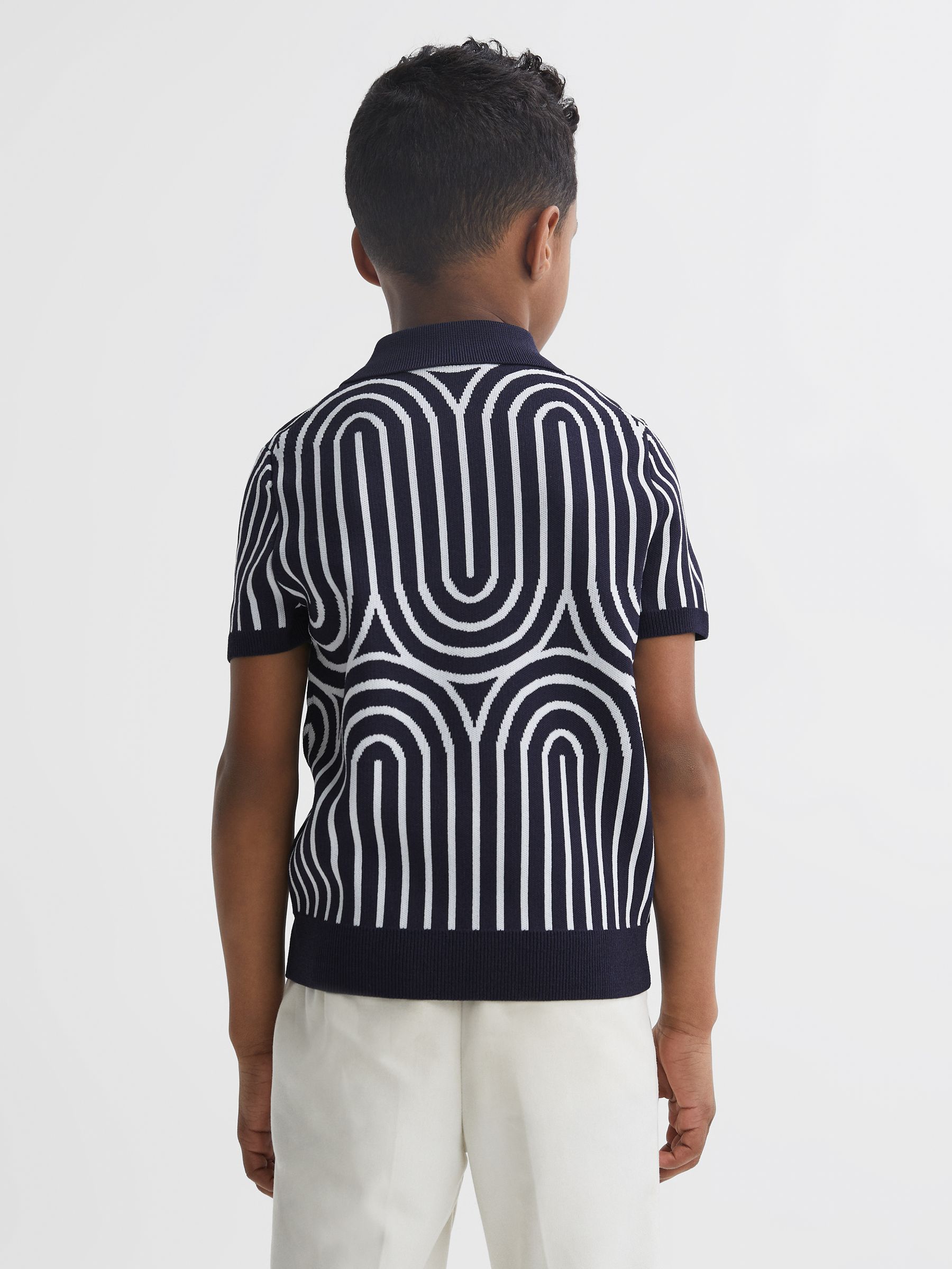 Half-Zip Striped Polo T-Shirt in Navy/White - Image 5 of 6