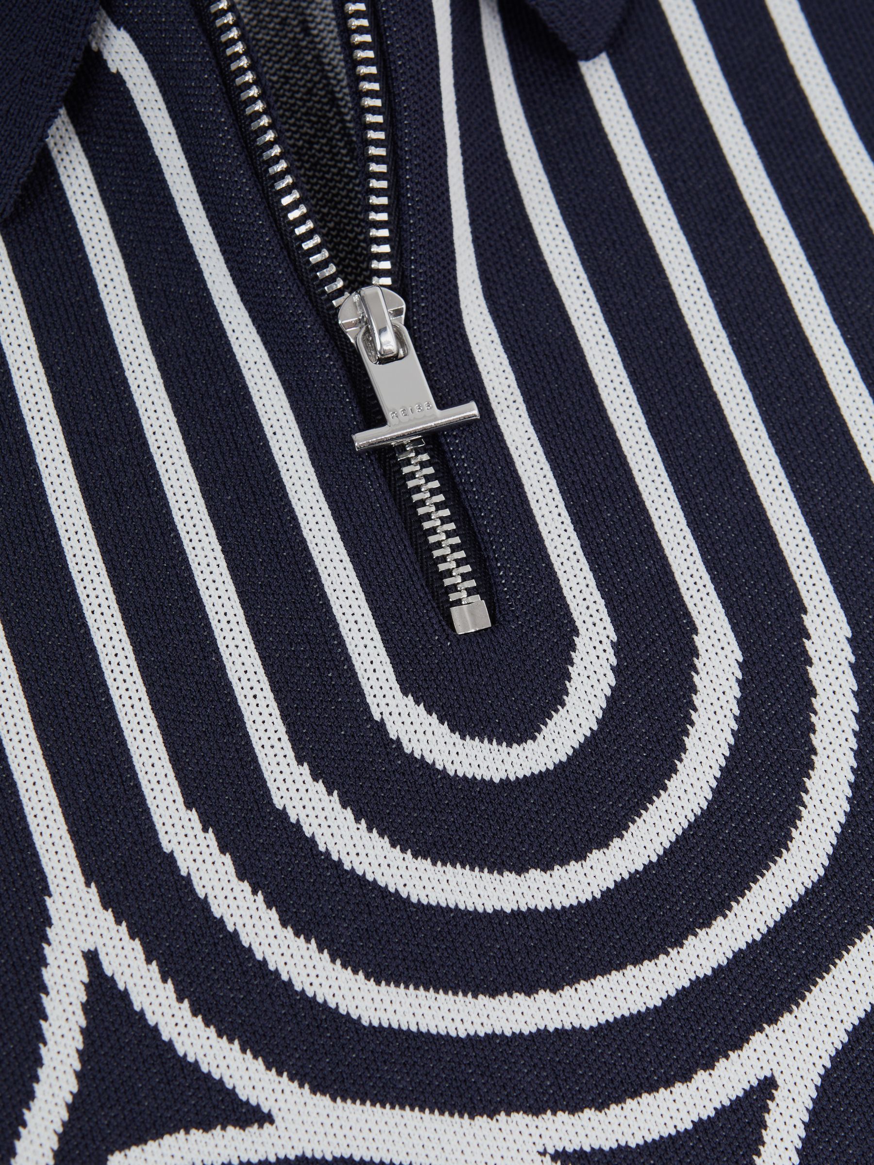 Half-Zip Striped Polo T-Shirt in Navy/White - Image 6 of 6