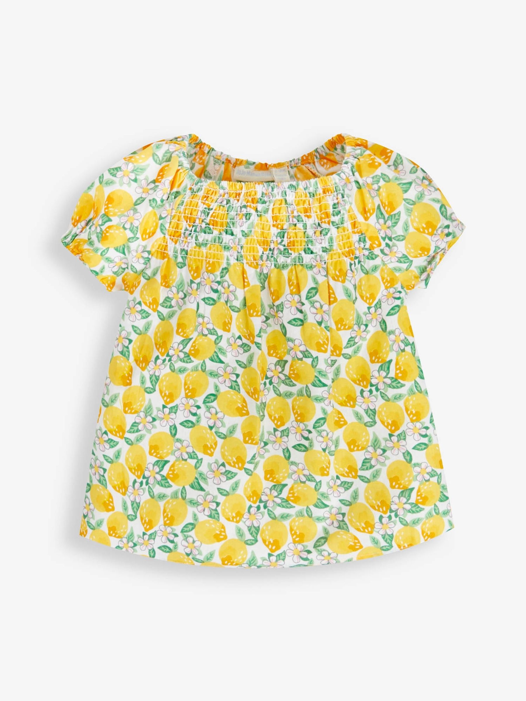 Yellow Bright Lemon Print Smocked Top - Image 1 of 2
