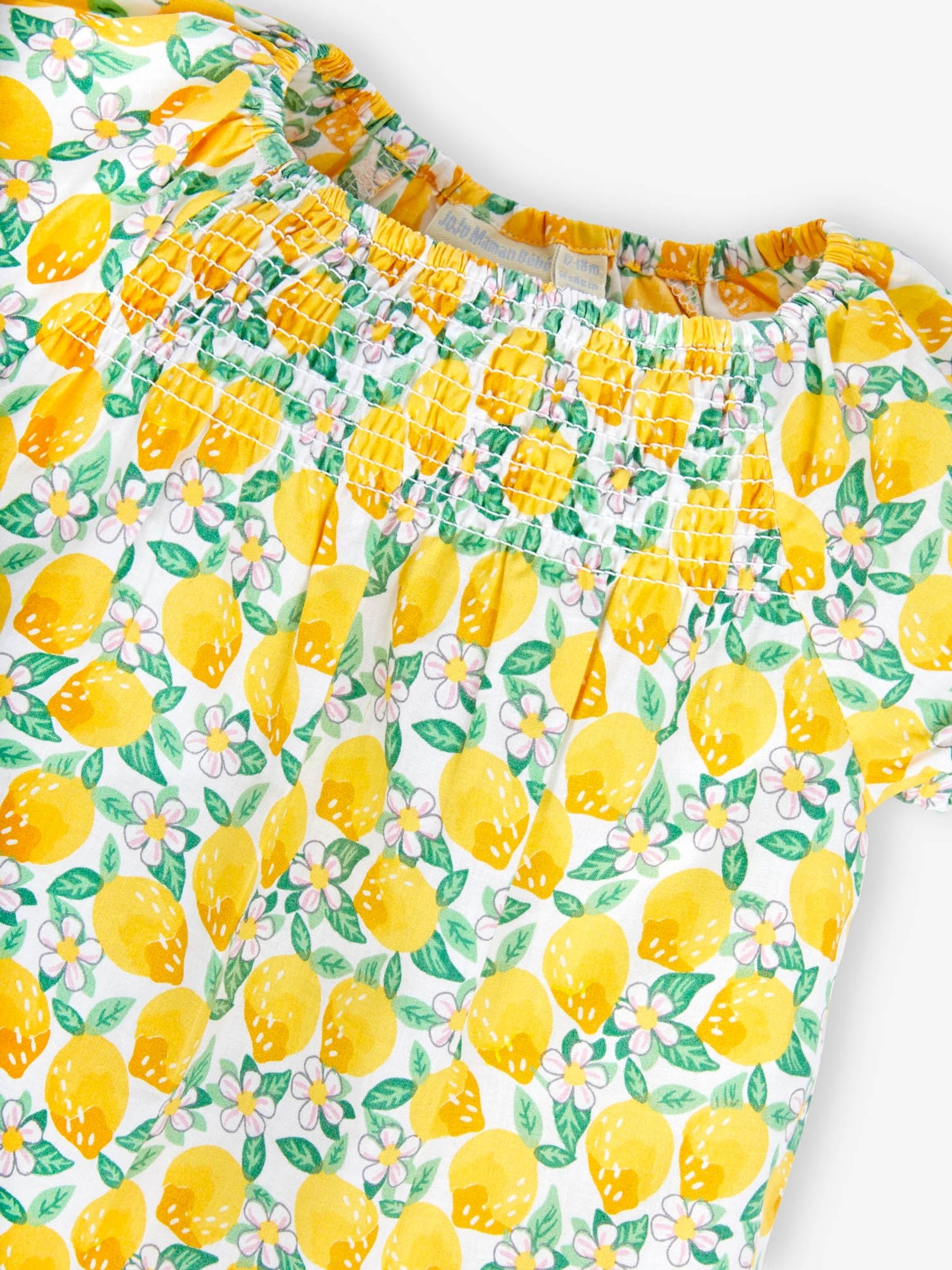 Yellow Bright Lemon Print Smocked Top - Image 2 of 2