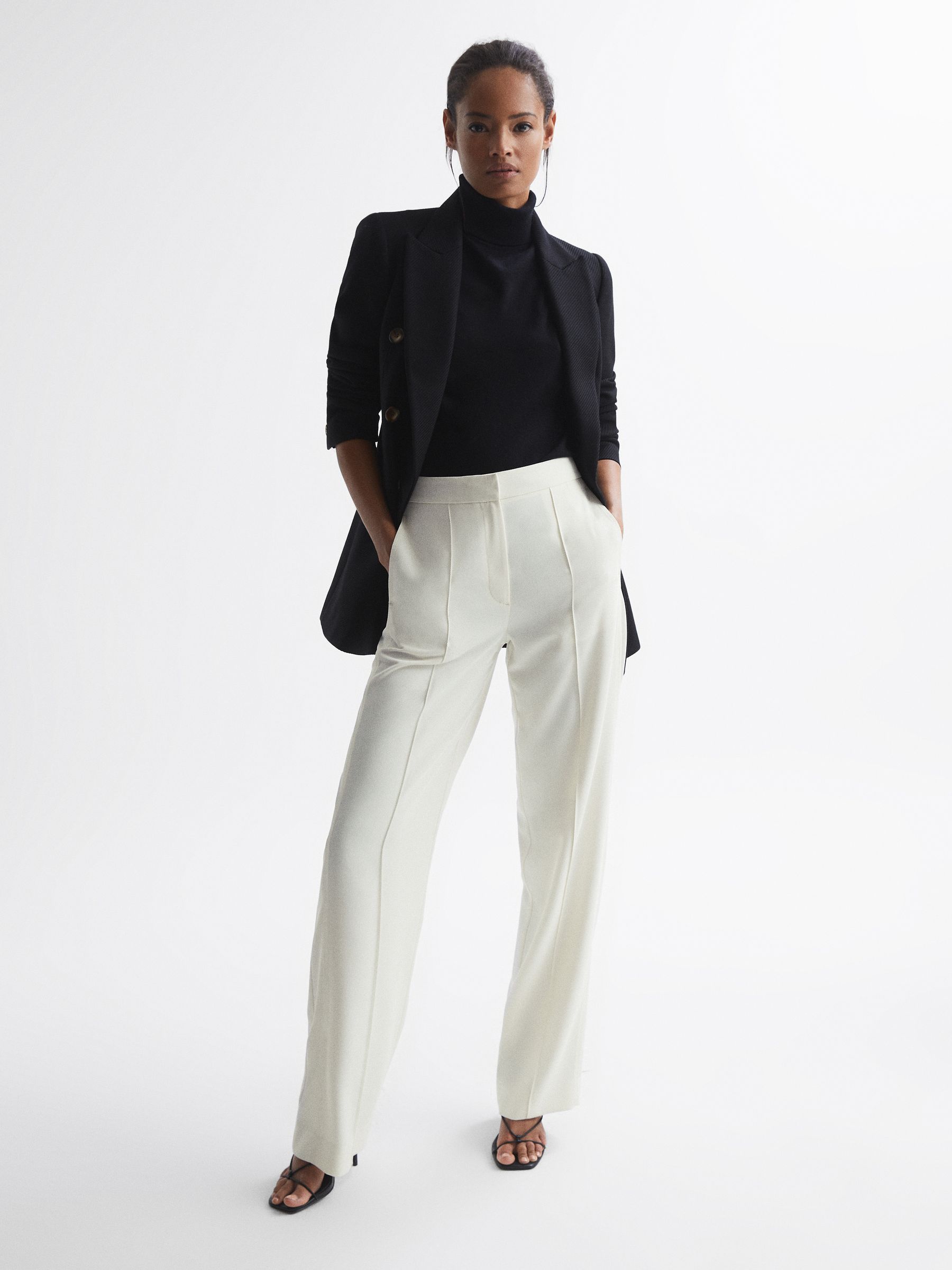 Elasticated Waist Wide Leg Trousers in Cream - Image 3 of 8