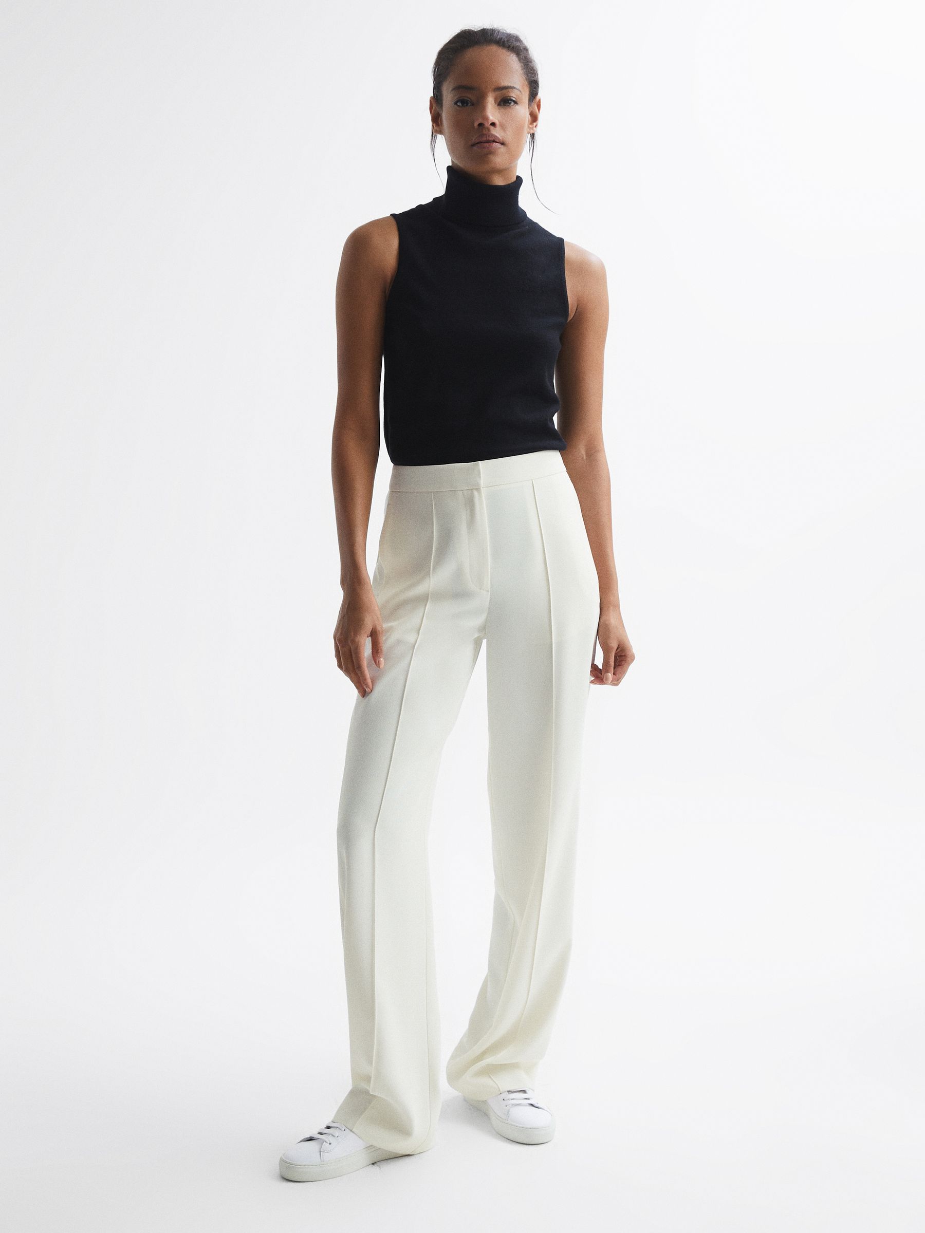 Elasticated Waist Wide Leg Trousers in Cream - Image 6 of 8