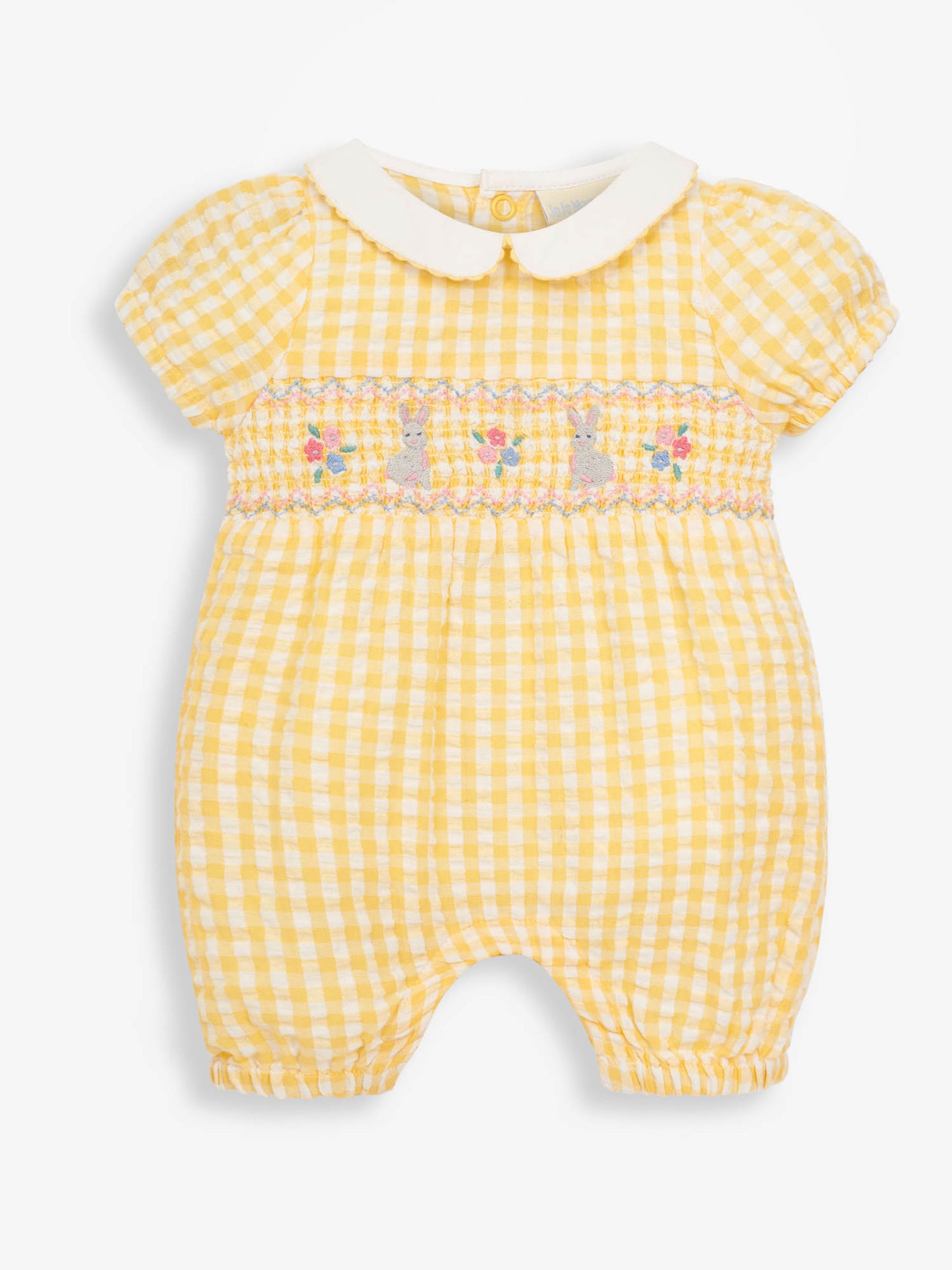 Yellow Gingham Embroidered Bunny Baby Romper - Image 2 of 3