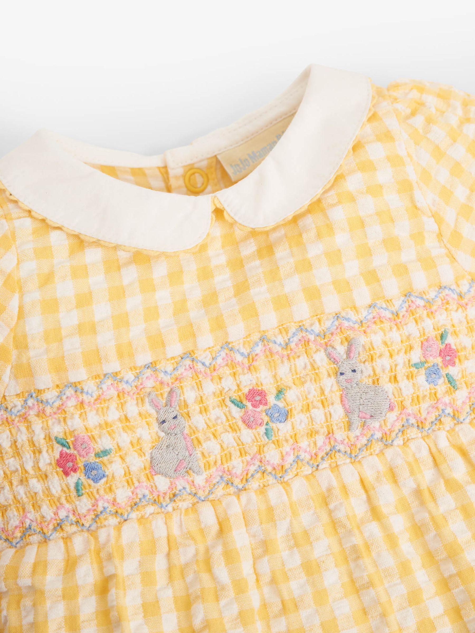 Yellow Gingham Embroidered Bunny Baby Romper - Image 3 of 3