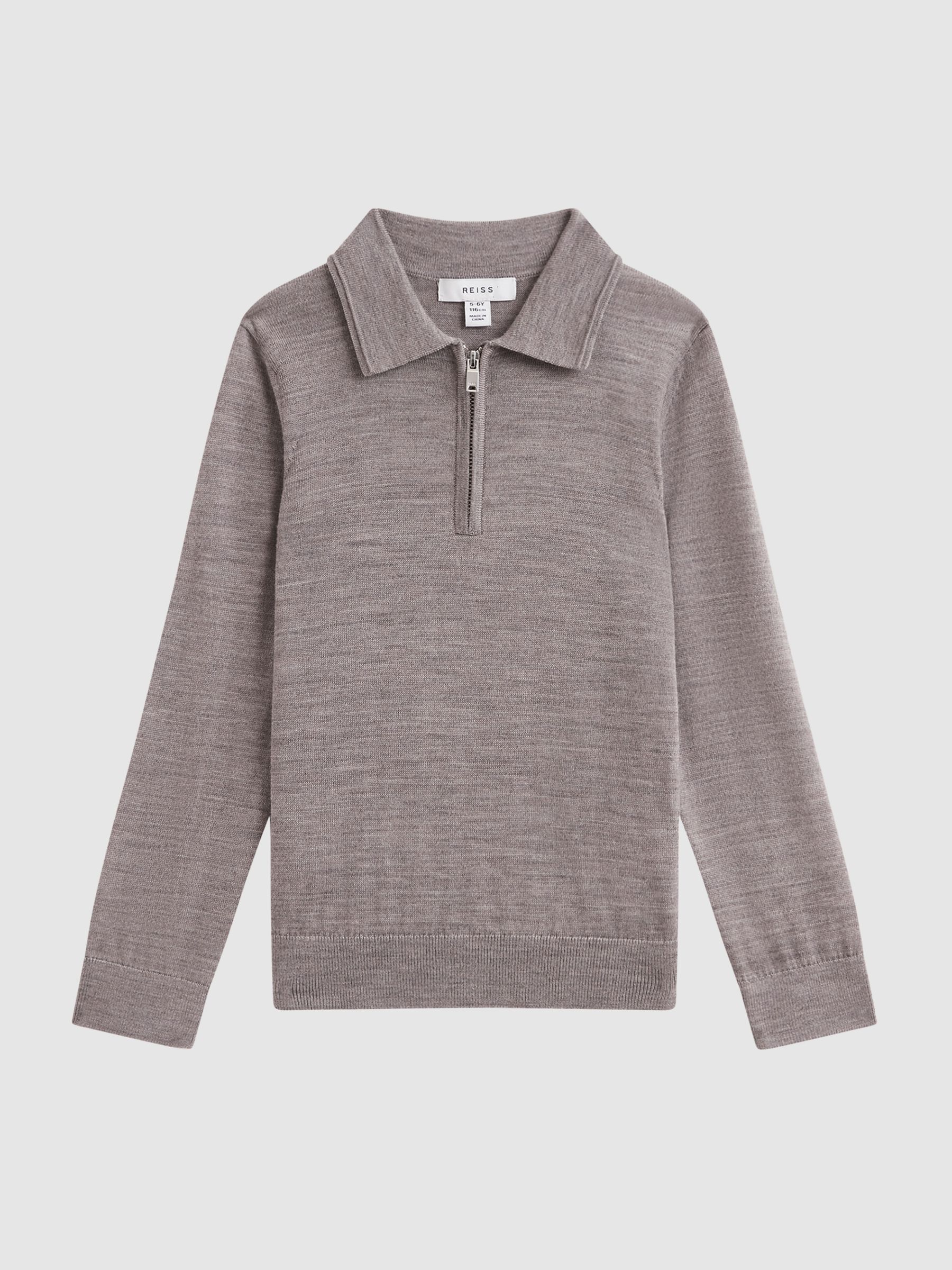 Junior Slim Fit Merino Wool Polo Shirt in Woodsmoke - Image 2 of 6