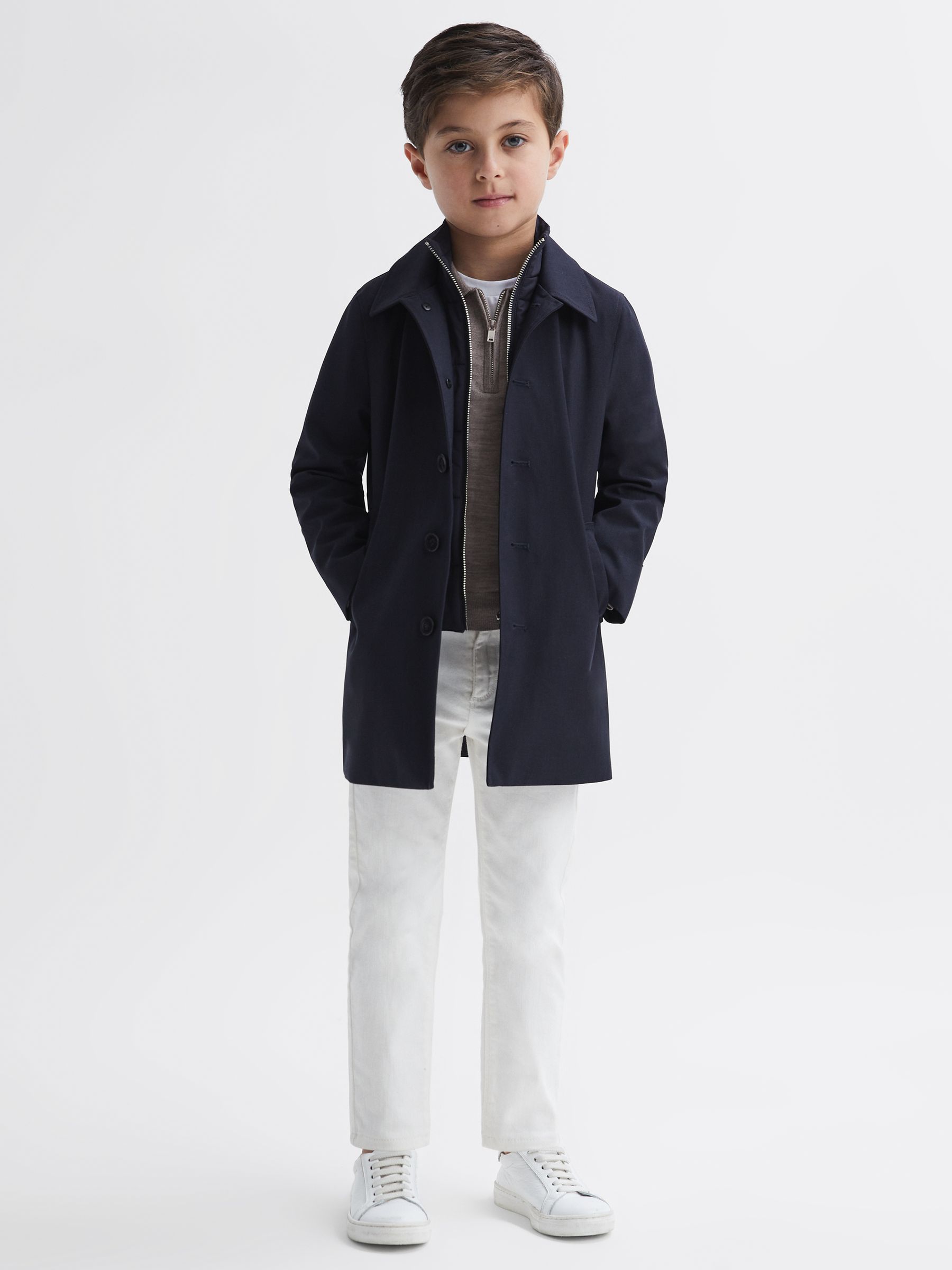 Junior Slim Fit Merino Wool Polo Shirt in Woodsmoke - Image 4 of 6