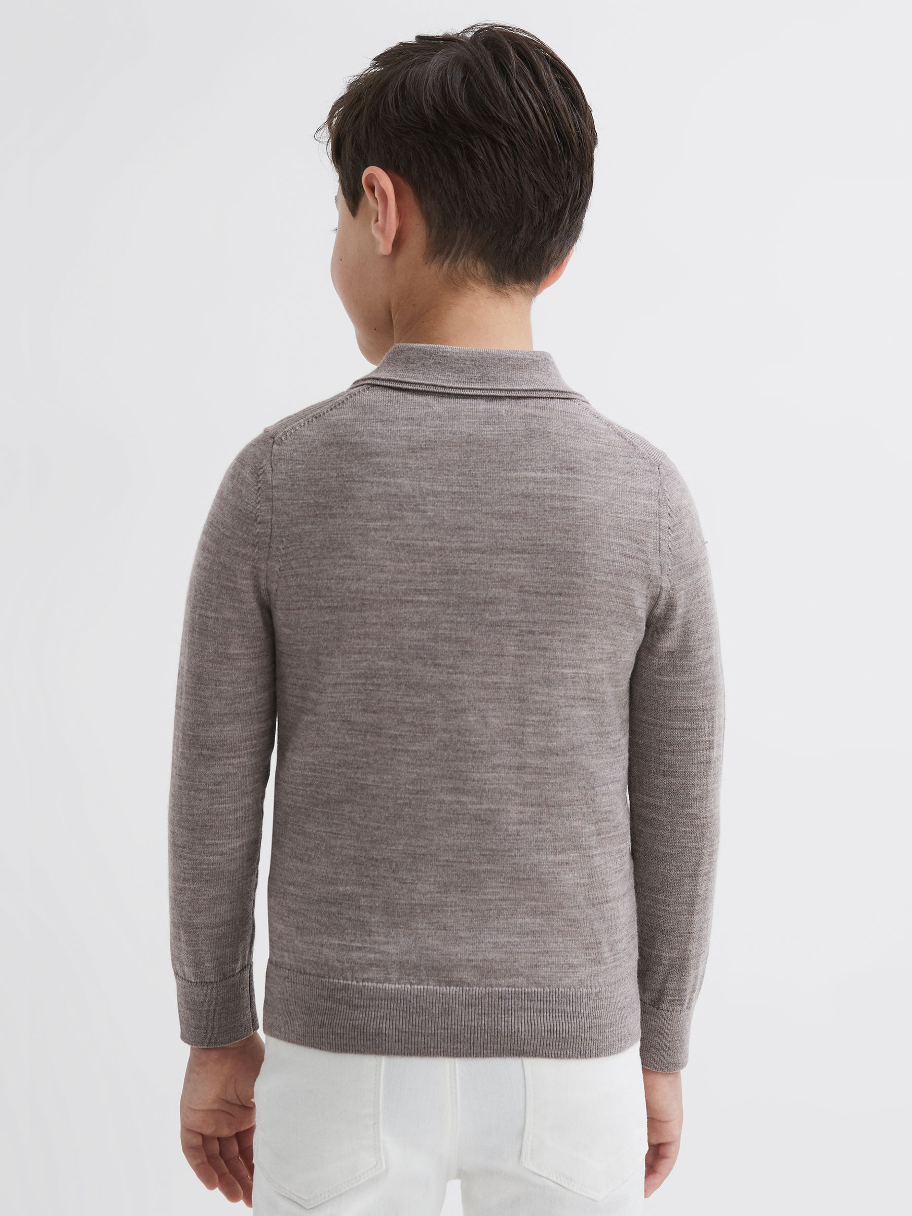 Junior Slim Fit Merino Wool Polo Shirt in Woodsmoke - Image 5 of 6
