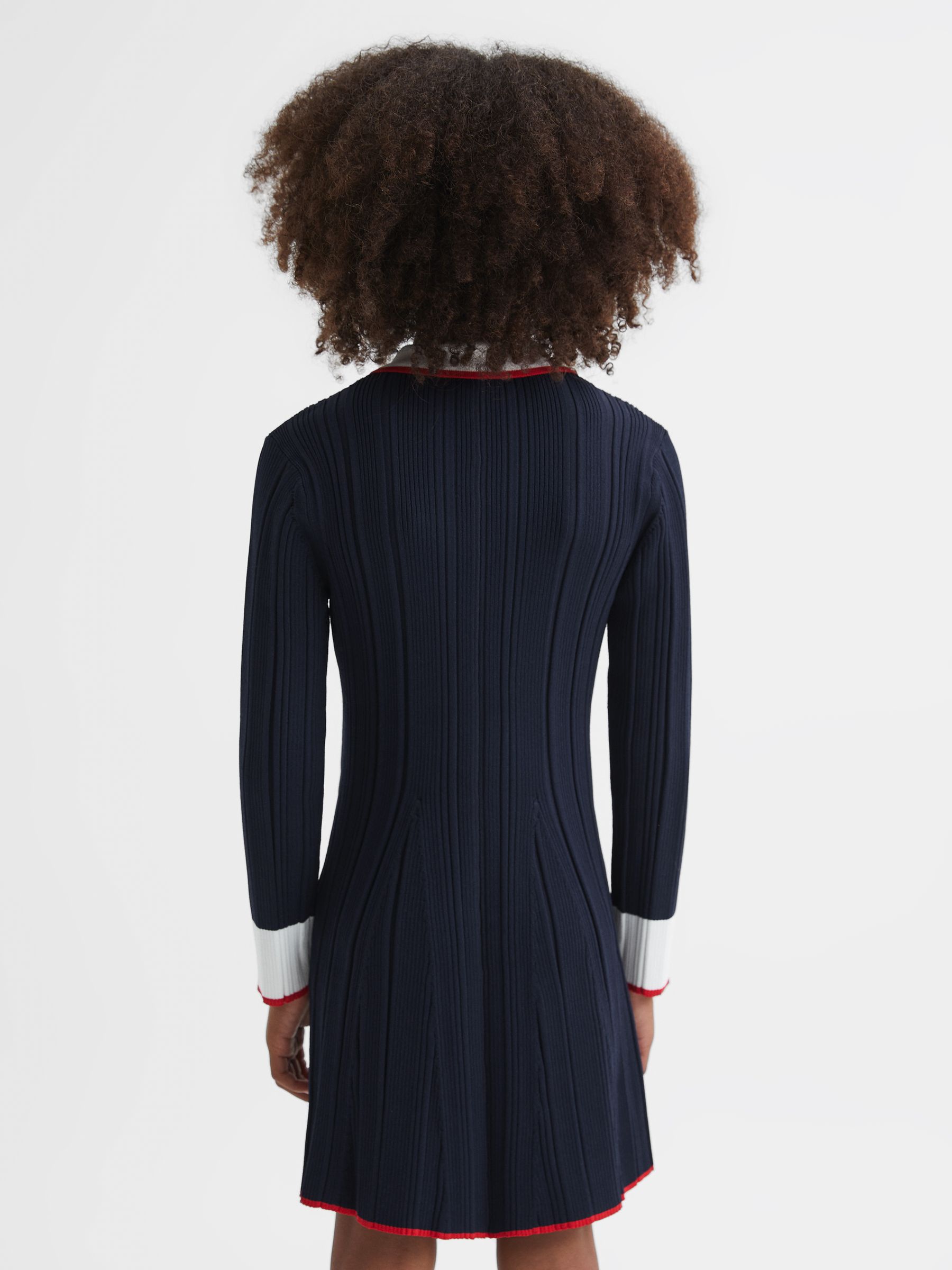 9-13 yrs Ribbed Colourblock Mini Dress in Navy - Image 6 of 7