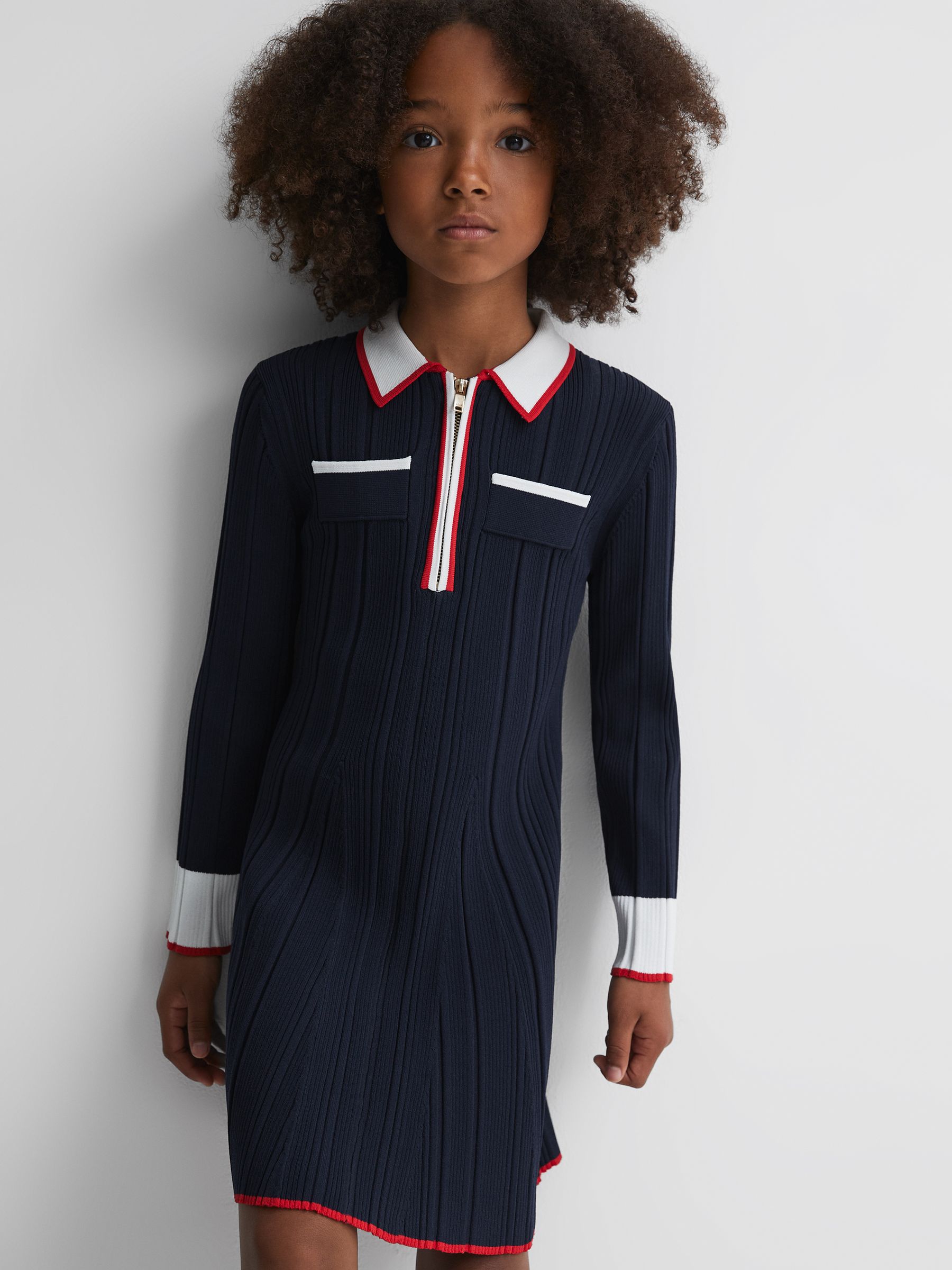 9-13 yrs Ribbed Colourblock Mini Dress in Navy - Image 7 of 7