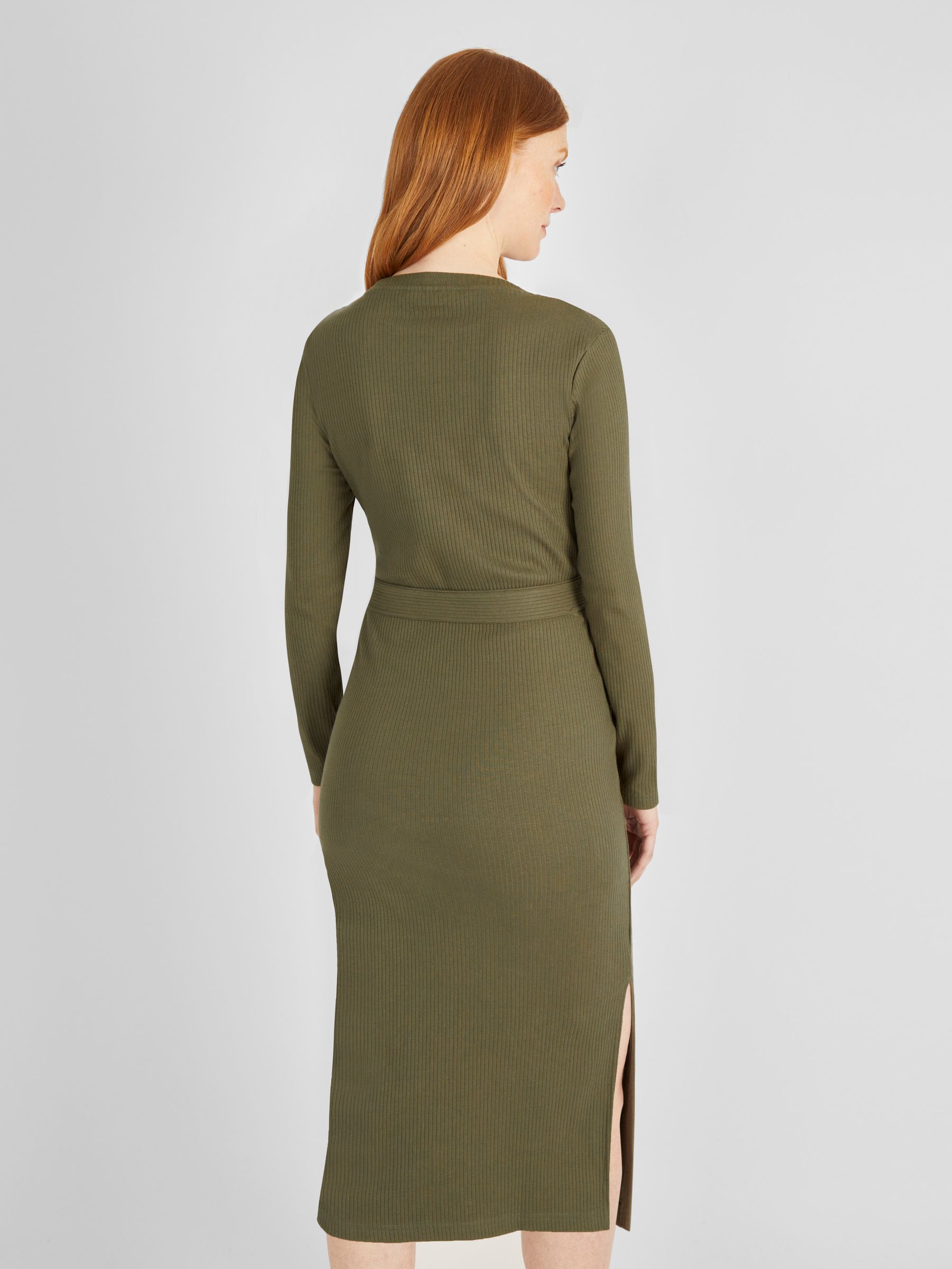 Khaki Green Ribbed Jersey Maternity Dress - Image 2 of 4