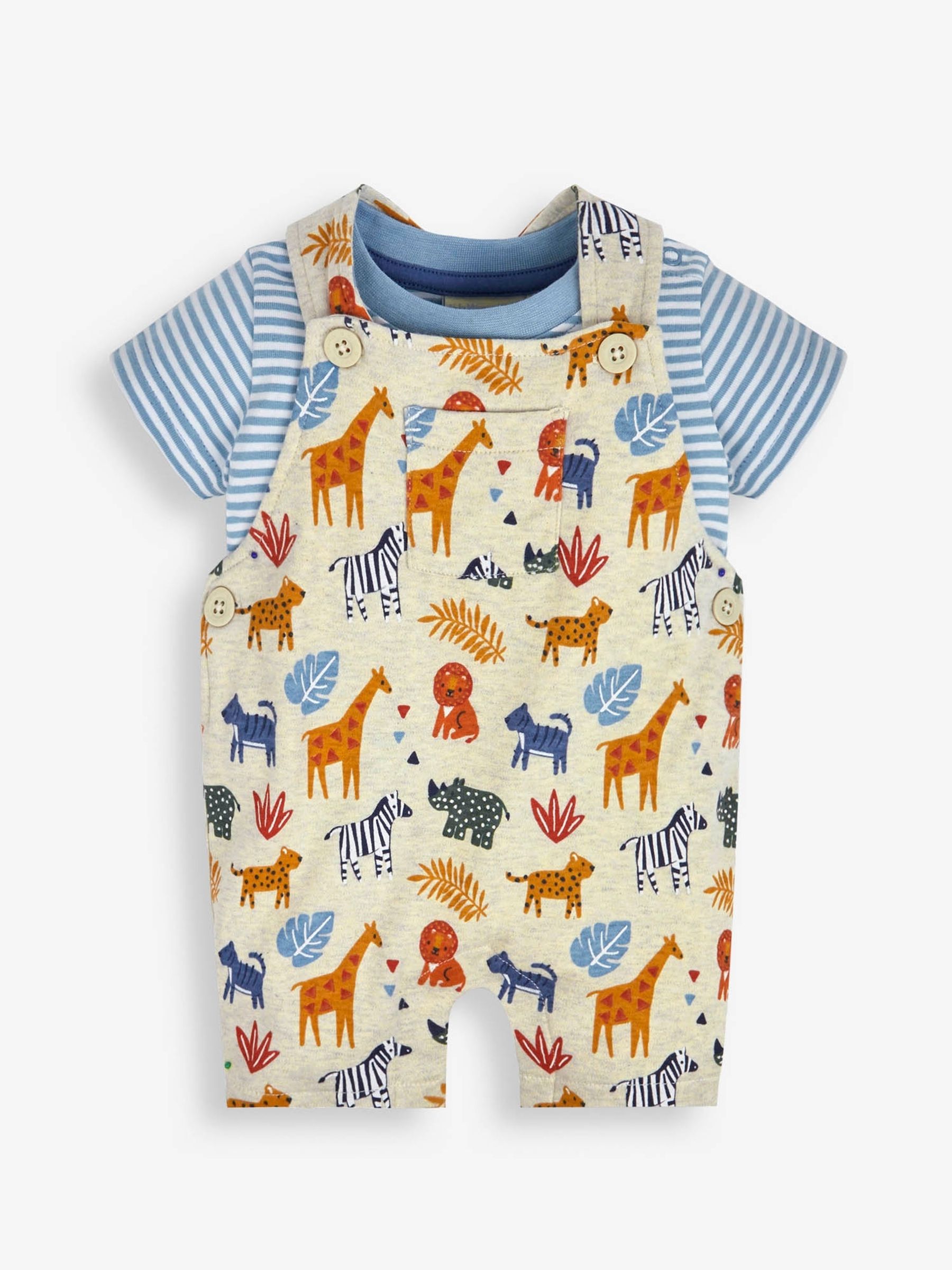 Natural 2-Piece Safari Print Short Dungarees & Top Set - Image 1 of 5