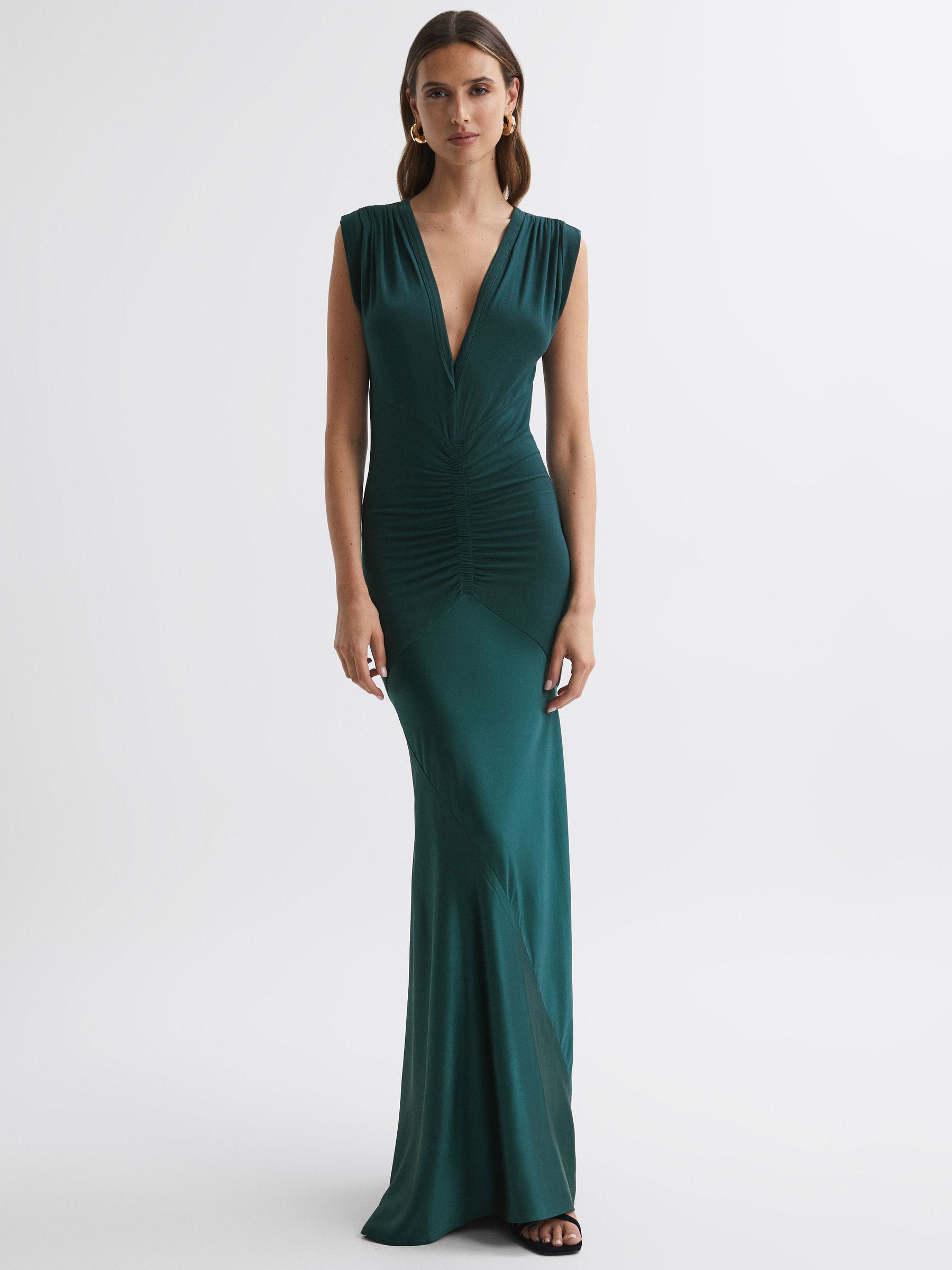 Plunge Neck Sleeveless Maxi Dress in Teal - Image 1 of 4