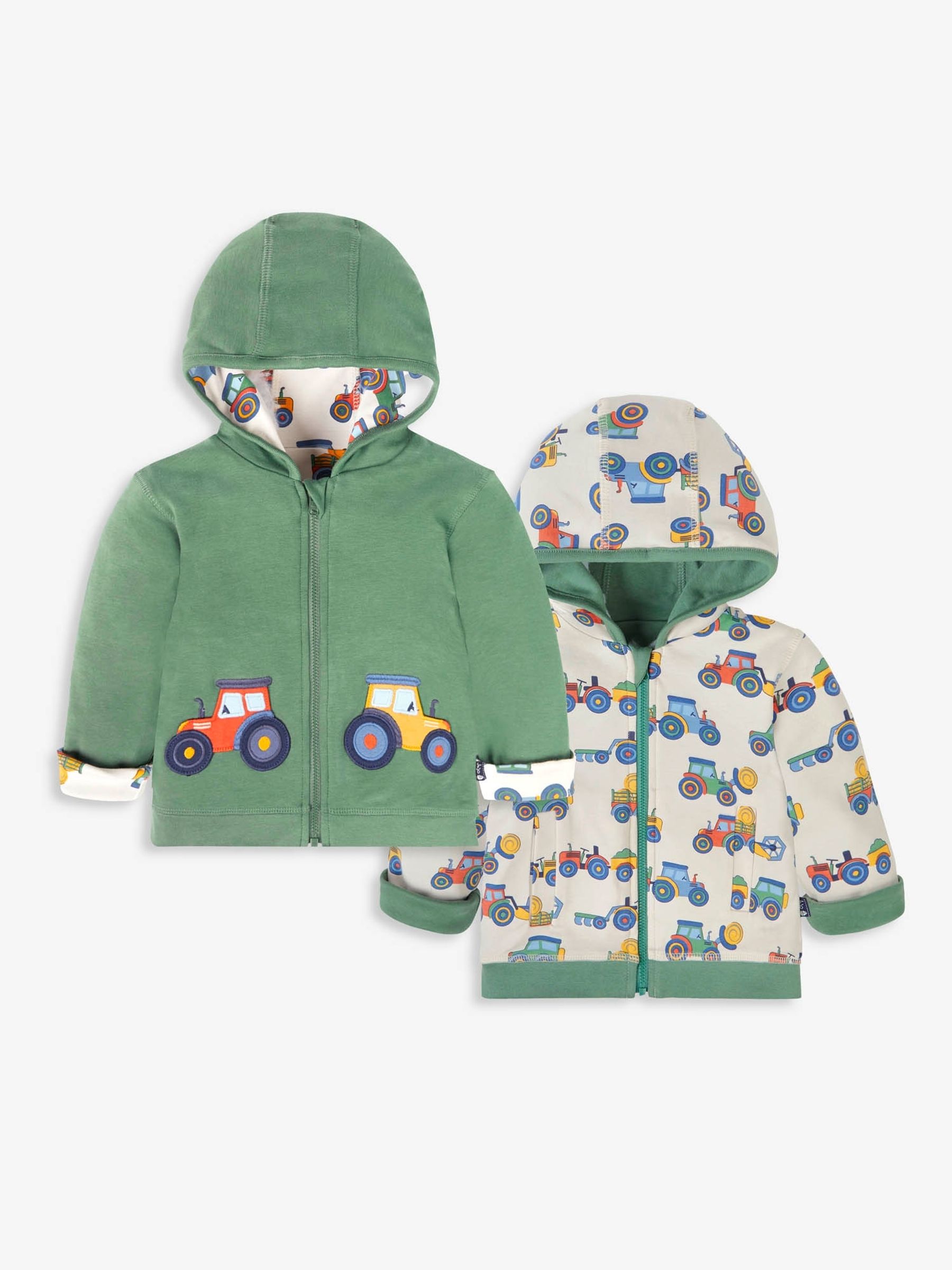 Khaki Tractor Appliqué Pockets Reversible Hoodie - Image 1 of 4